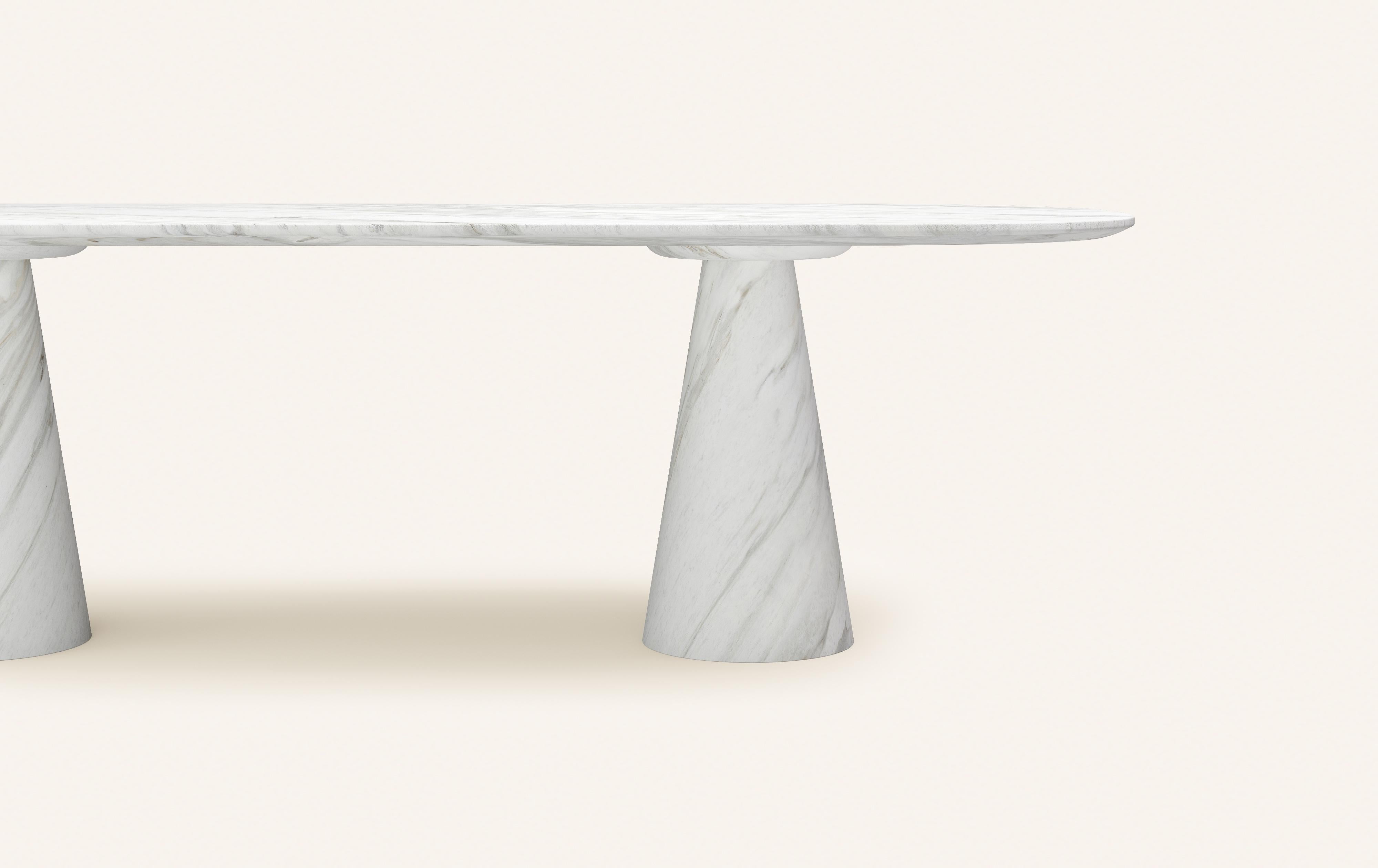 American FORM(LA) Cono Oval Dining Table 84”L x 42”W x 30”H Volakas White Marble For Sale