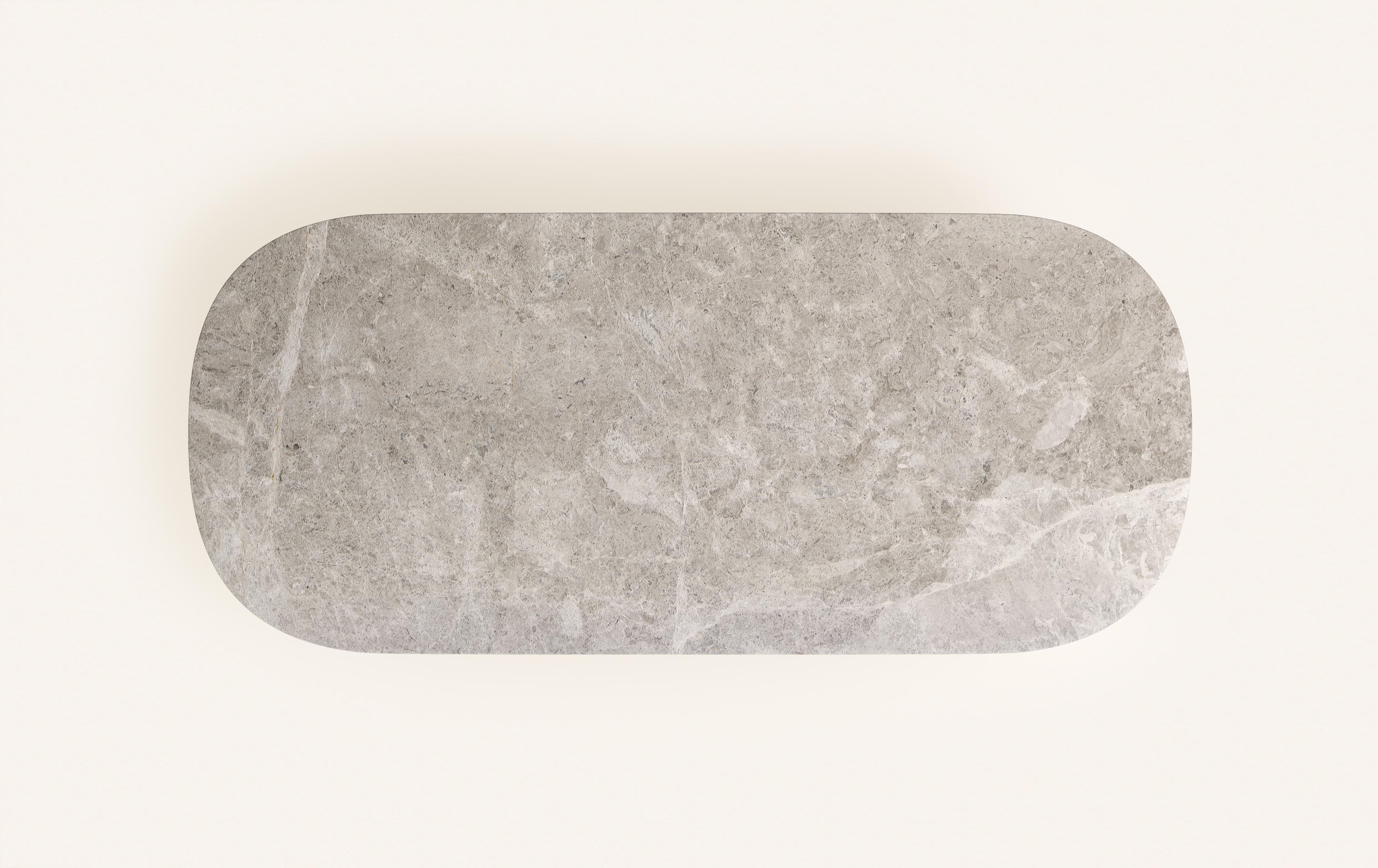 American FORM(LA) Cono Oval Dining Table 96”L x 42”W x 30”H Tundra Gray Marble For Sale