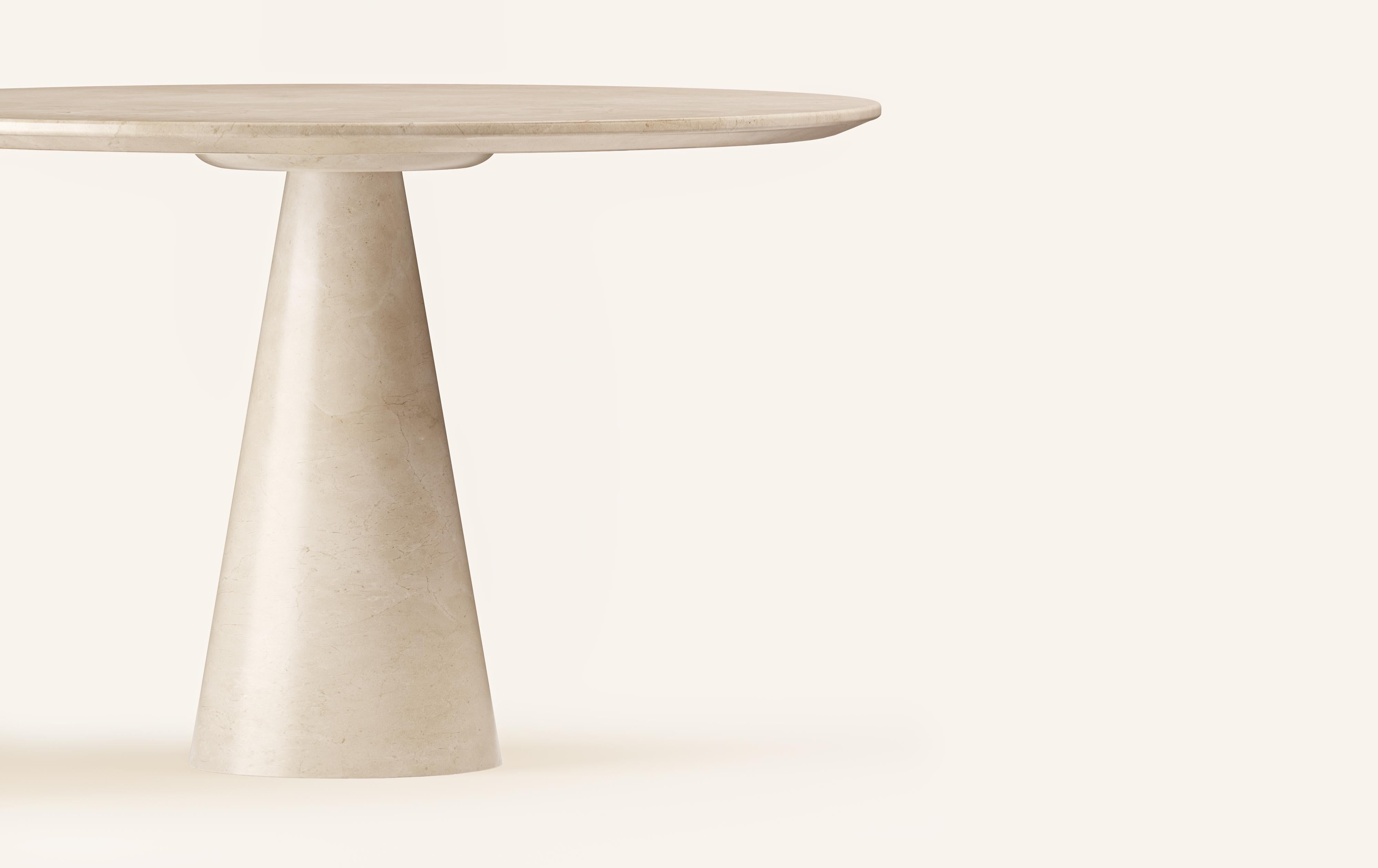 Organic Modern FORM(LA) Cono Round Dining Table 36”L x 36”W x 30”H Crema Marfil Marble For Sale