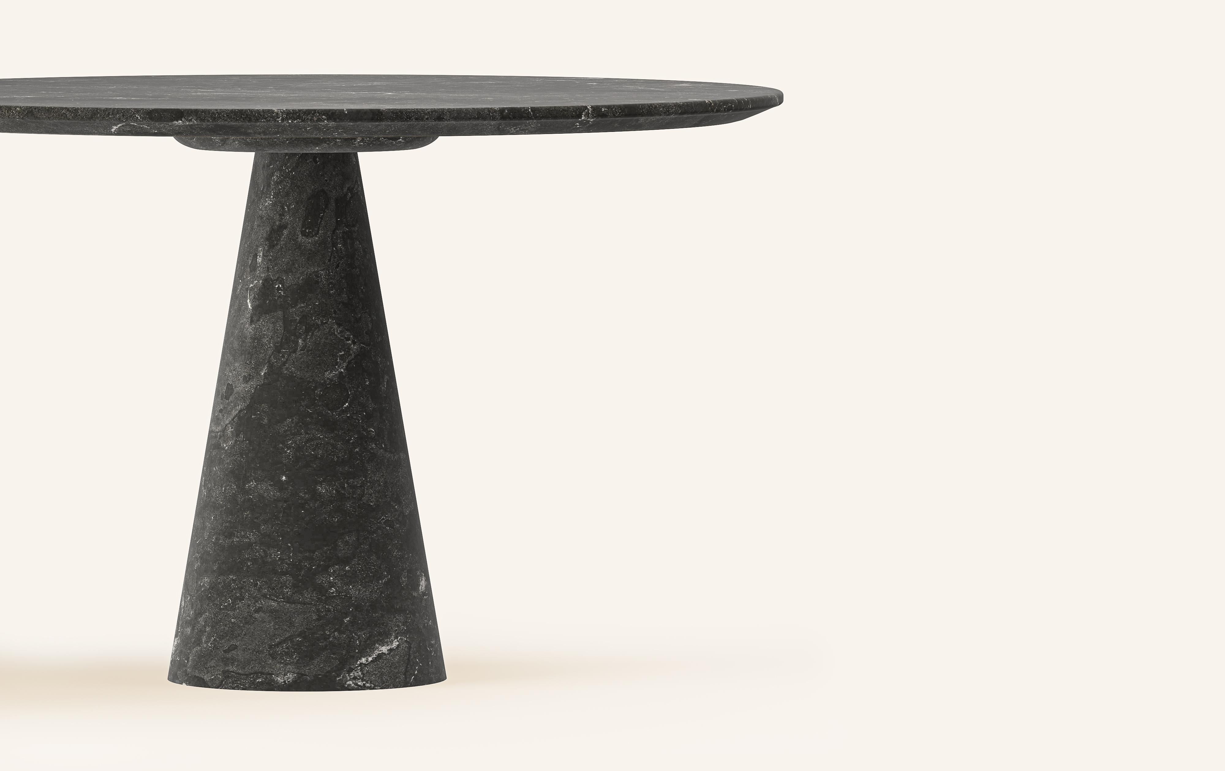 Organic Modern FORM(LA) Cono Round Dining Table 36”L x 36”W x 30”H Nero Petite Granite For Sale