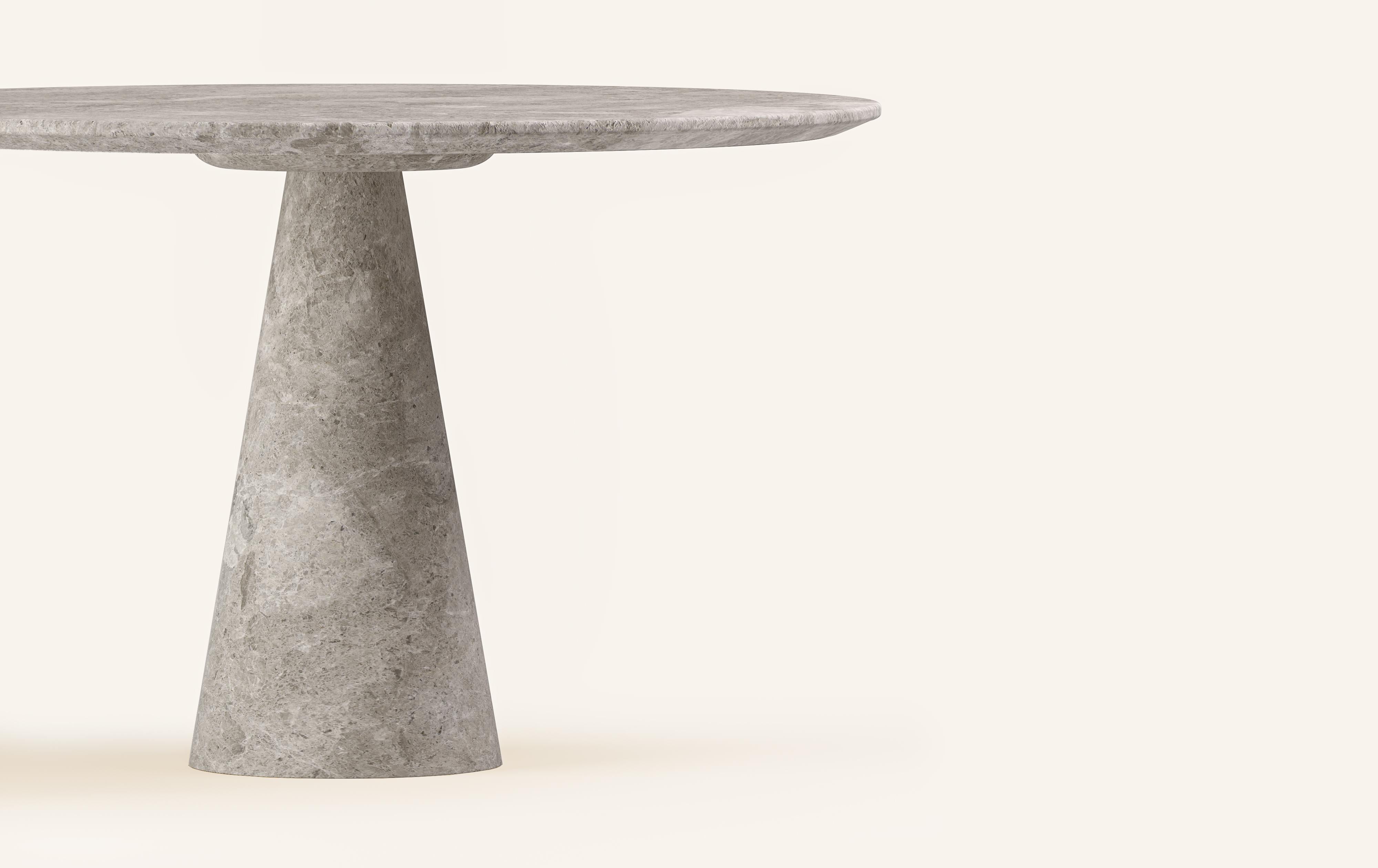 Organic Modern FORM(LA) Cono Round Dining Table 36”L x 36”W x 30”H Tundra Gray Marble For Sale