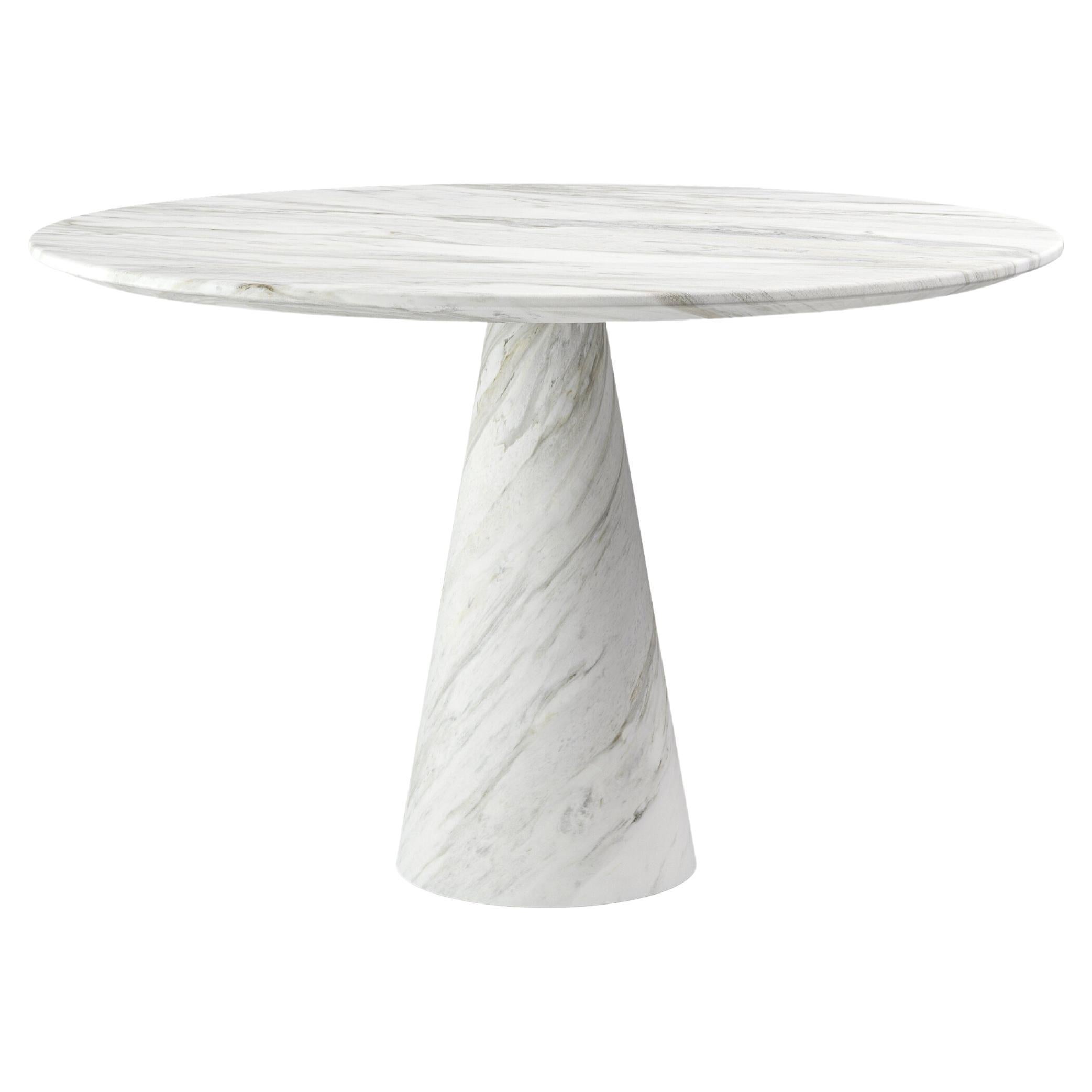 FORM(LA) Cono Round Dining Table 36”L x 36”W x 30”H Volakas White Marble For Sale