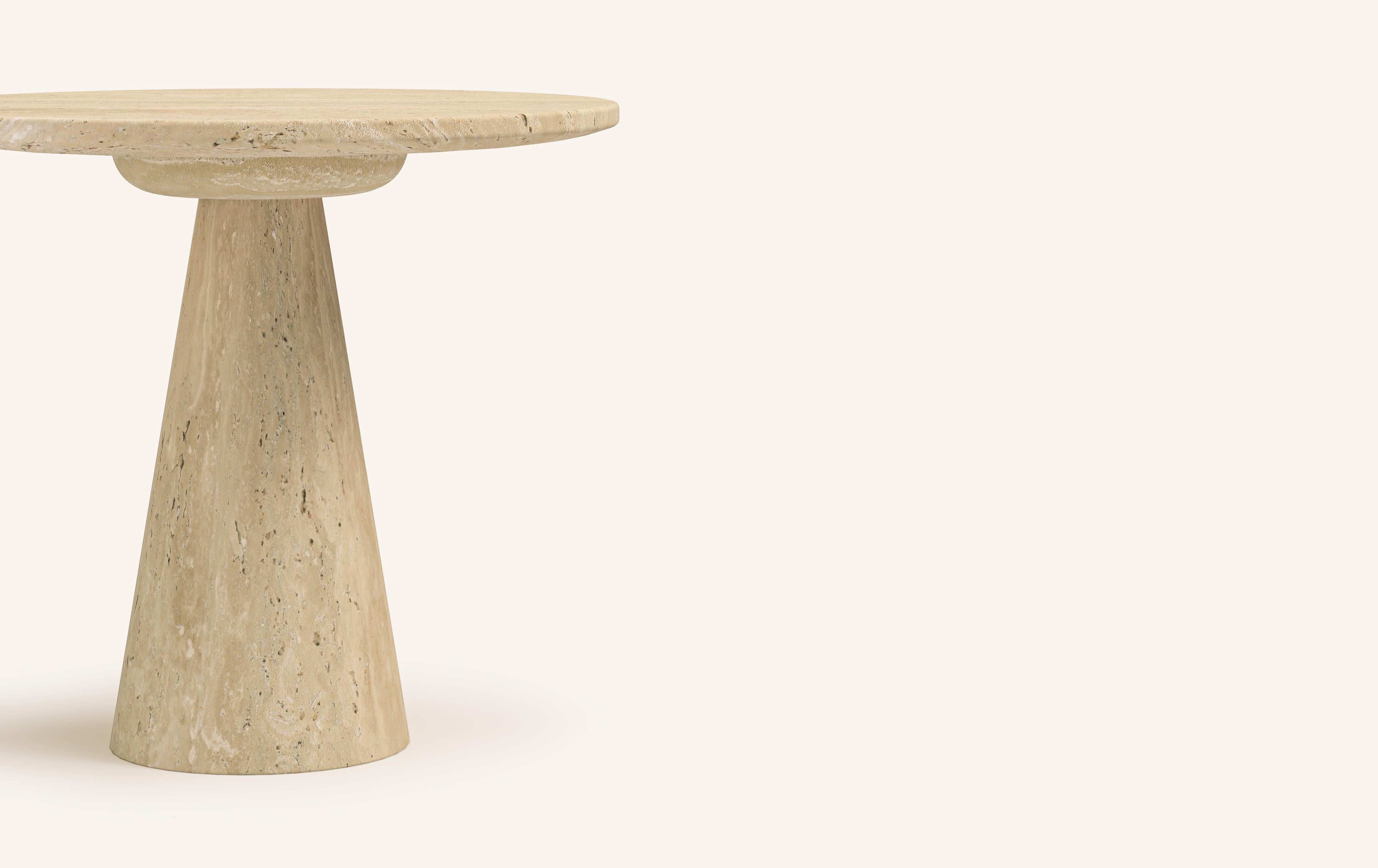 Organic Modern FORM(LA) Cono Round Side Table 18”L x 18”W x 21”H Travertino Crema VC For Sale