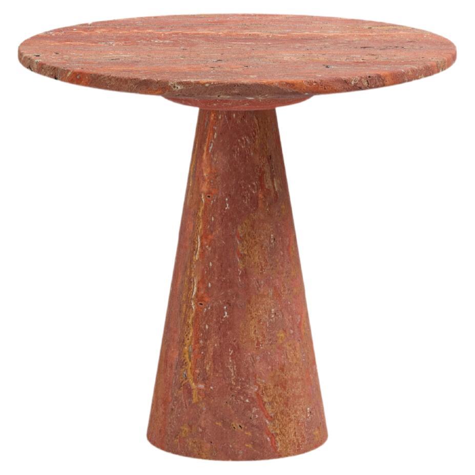 FORM(LA) Cono Round Side Table 18”L x 18”W x 21”H Travertino Rosso VC For Sale