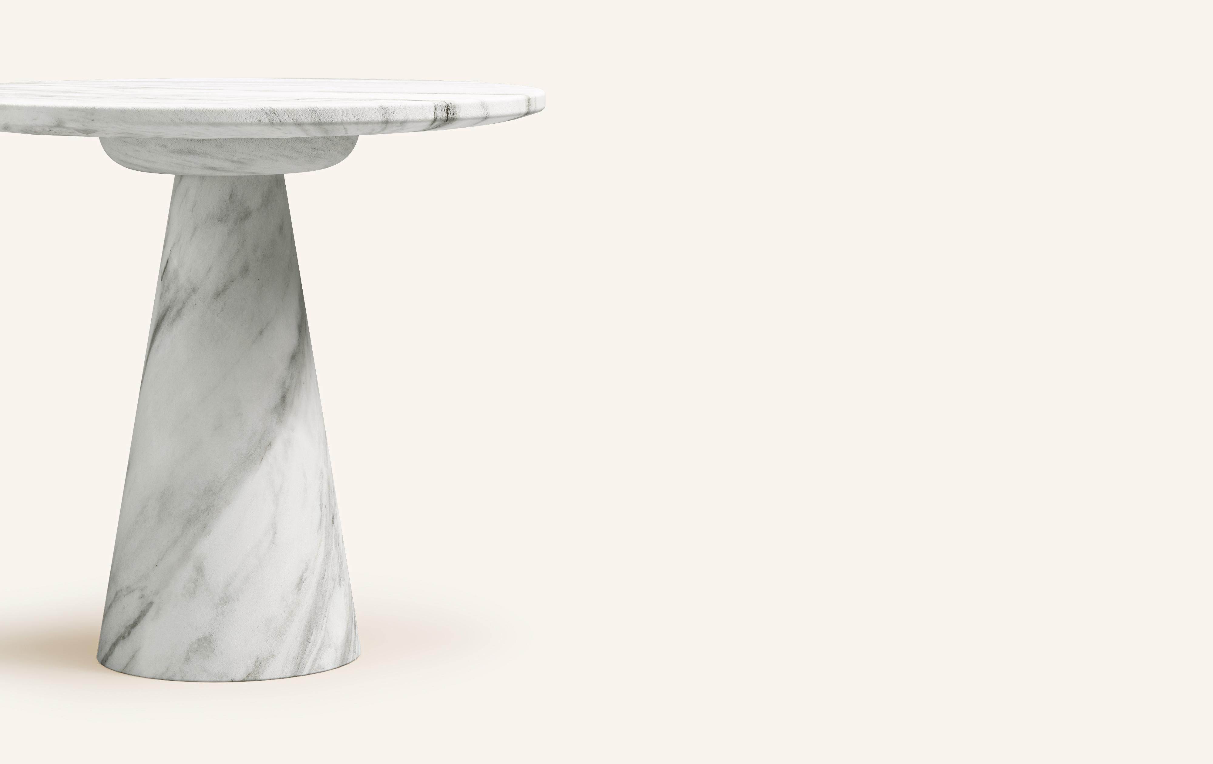 Organic Modern FORM(LA) Cono Round Side Table 18”L x 18”W x 21”H Volakas White Marble For Sale