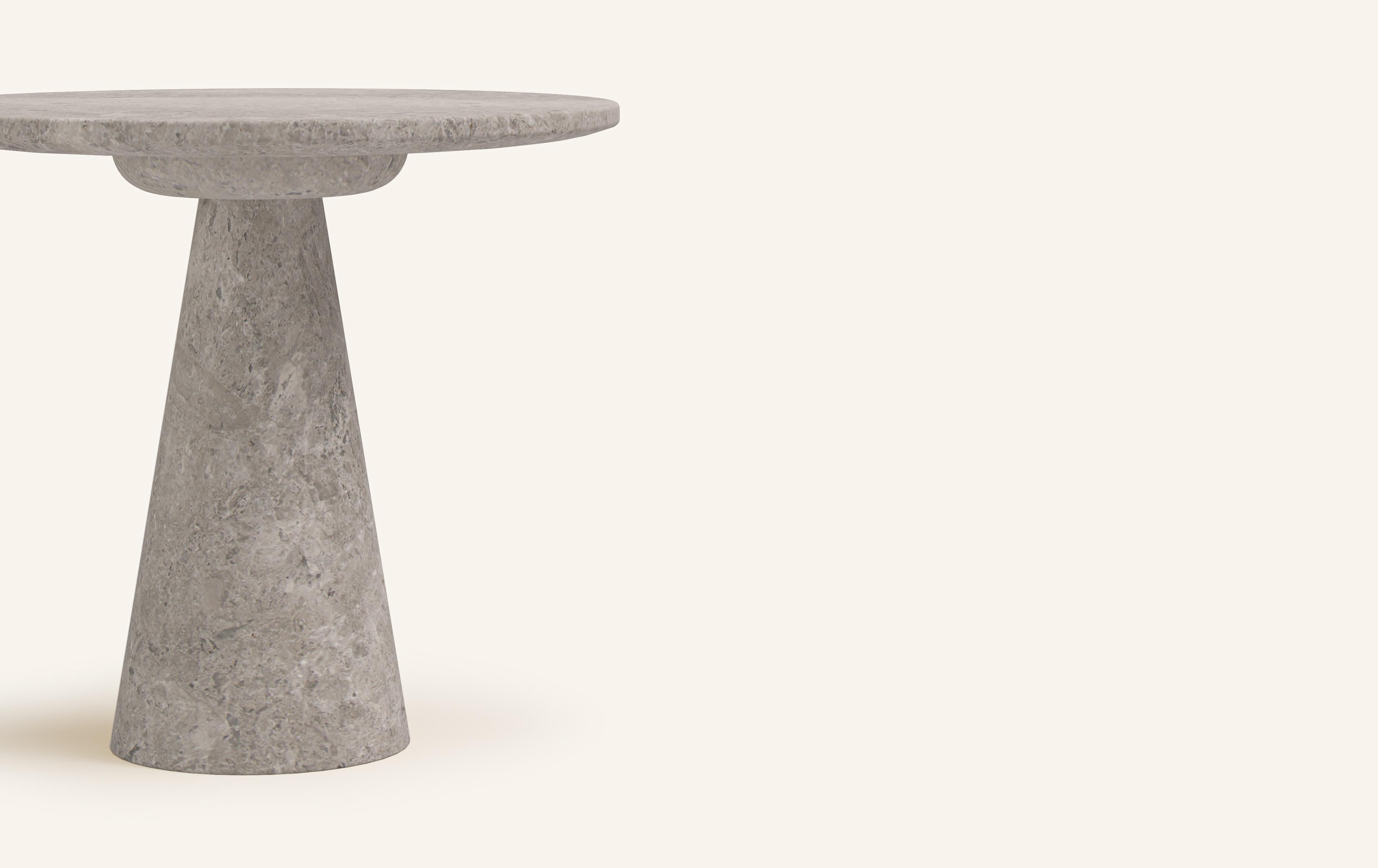 Organic Modern FORM(LA) Cono Round Side Table 24”L x 24”W x 21”H Tundra Gray Marble For Sale