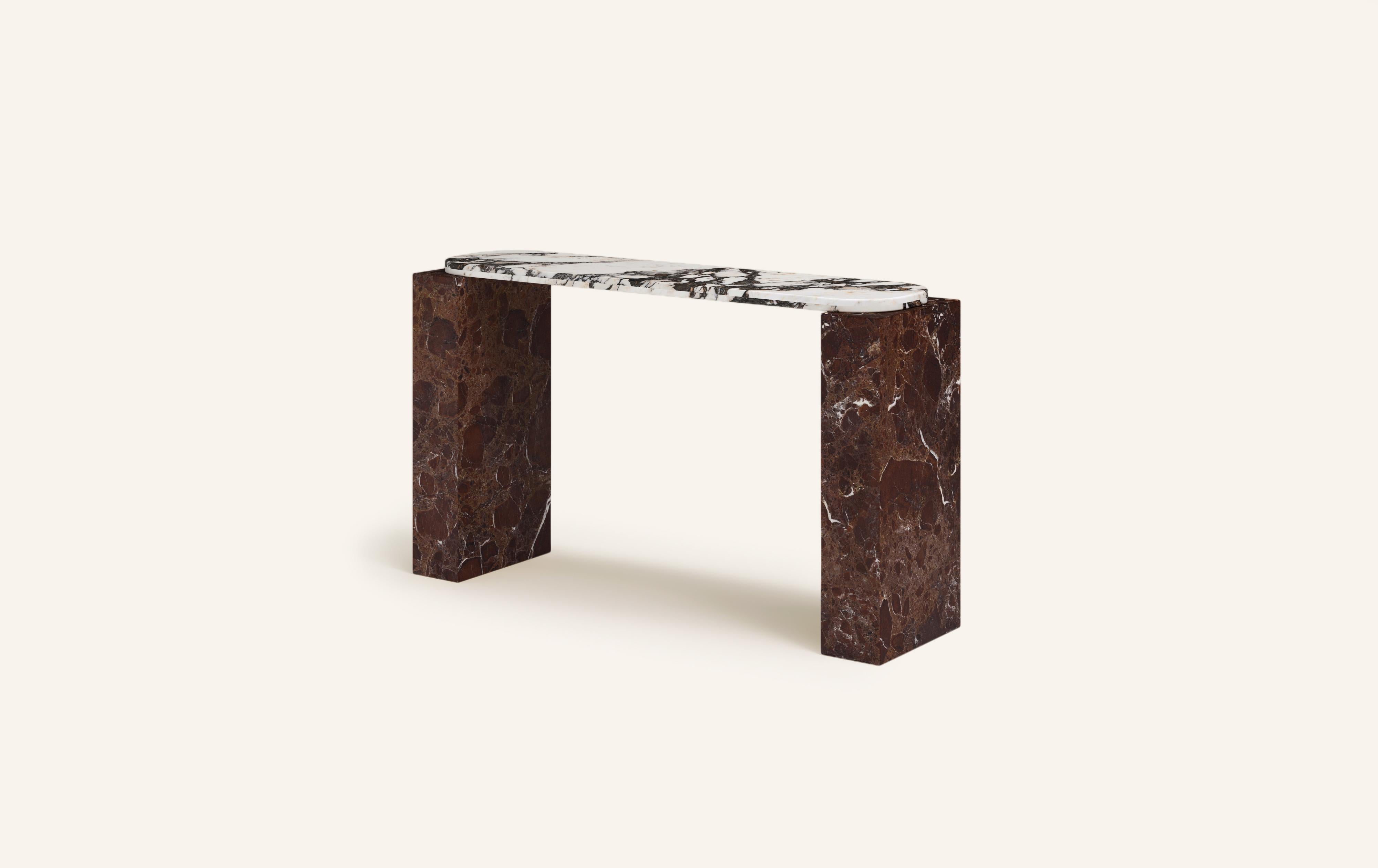 Organic Modern FORM(LA) Cubo Console Table 50”L x 17”W x 36”H Calacatta Viola & Rosso Marble For Sale