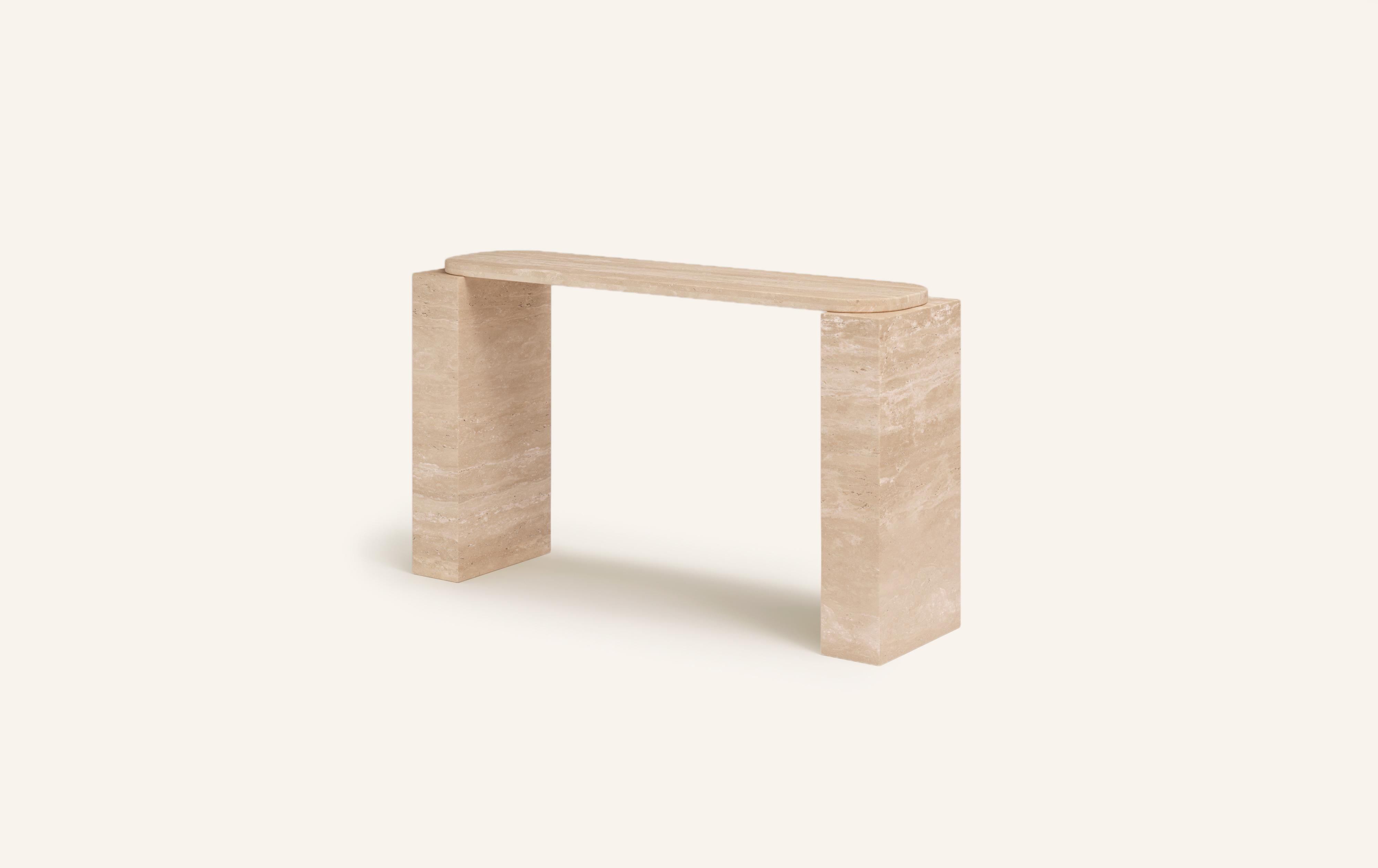 Organic Modern FORM(LA) Cubo Console Table 50”L x 17”W x 36”H Travertino Crema VC For Sale