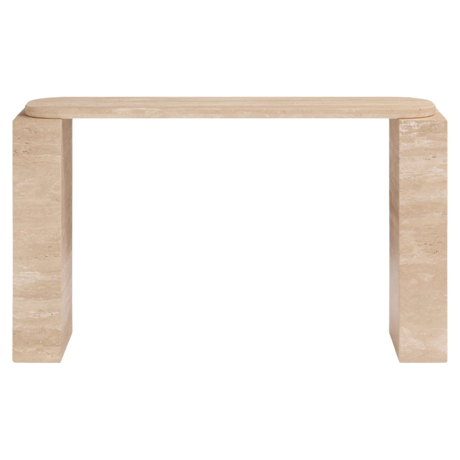 FORM(LA) Cubo Console Table 50”L x 17”W x 36”H Travertino Crema VC For Sale