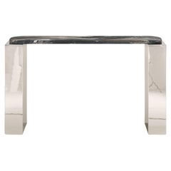 FORM(LA) Cubo Console Table 62”L x 17”W x 36”H Ondulato Marble & Chrome