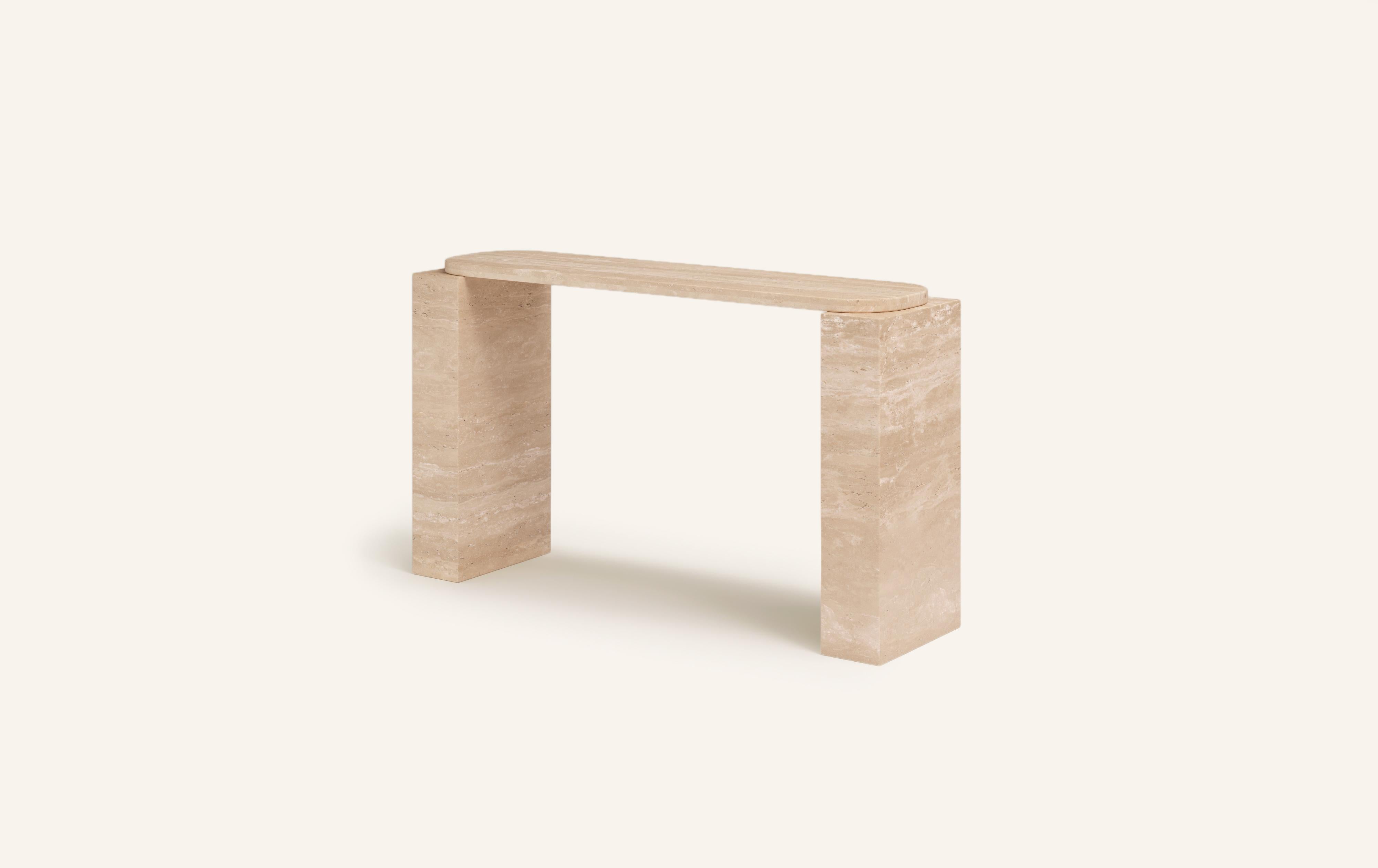 Organic Modern FORM(LA) Cubo Console Table 62”L x 17”W x 36”H Travertino Crema VC For Sale