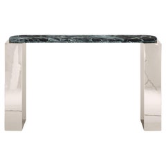 FORM(LA) Cubo Console Table 62”L x 17”W x 36”H Verde Alpi Marble & Chrome