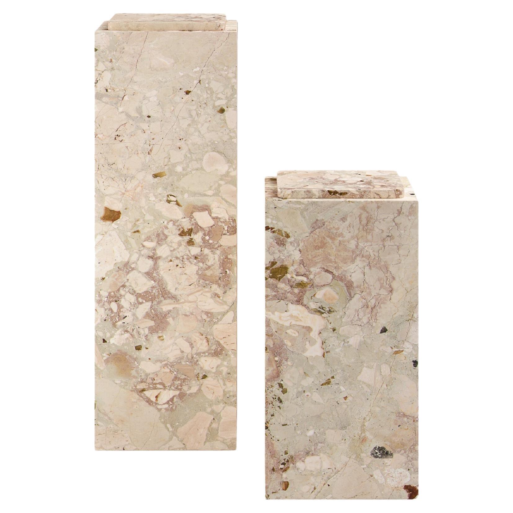 FORM (LA) Cubo-Sockel 12L x 12"W x 24H Breccia Rosa Marmor Breccia Rosa Marmor