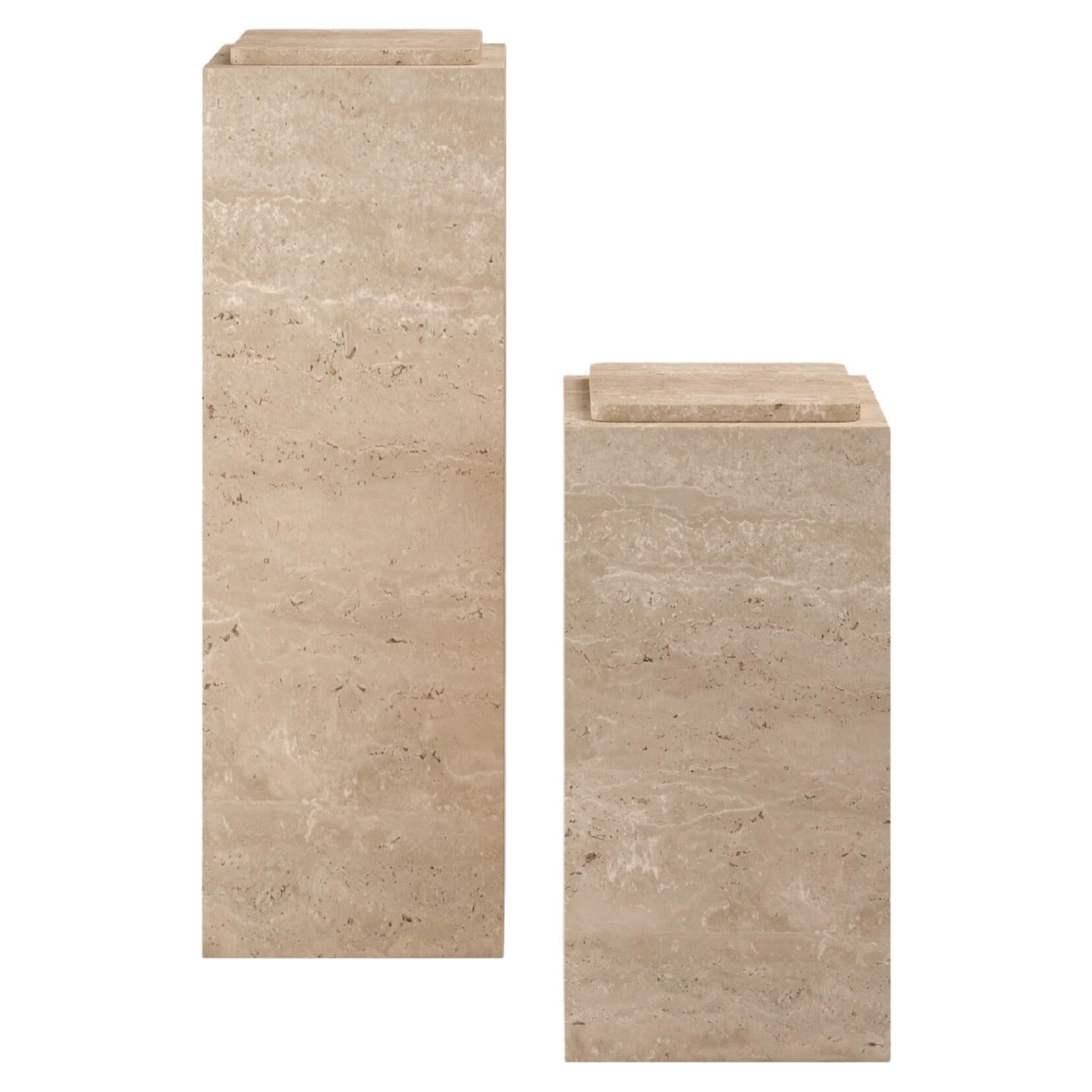 FORM(LA) Cubo Pedestal 12”L x 12"W x 24”H Travertino Crema VC For Sale