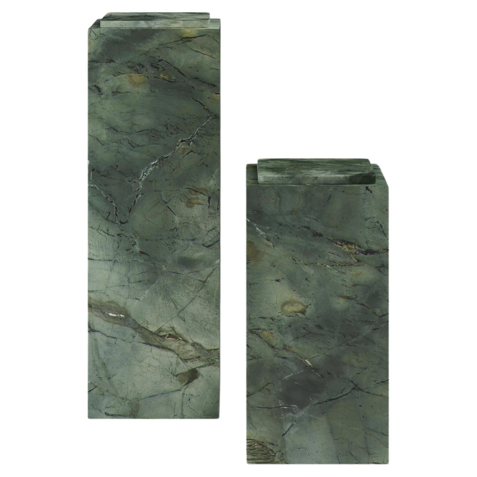 FORM(LA) Cubo Pedestal 12”L x 12"W x 24”H Verde Edinburgh Marble For Sale