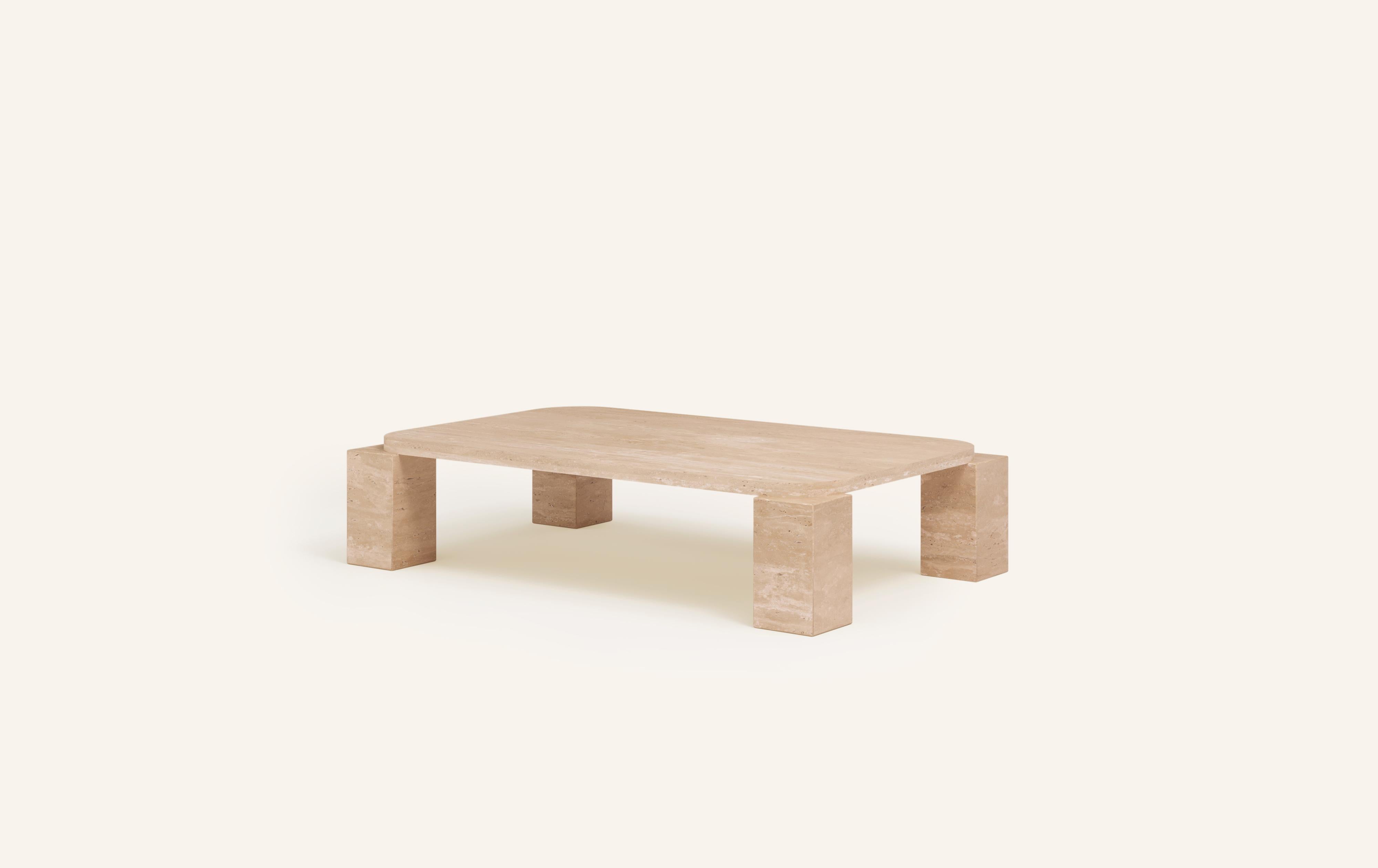 Organic Modern FORM(LA) Cubo Rectangle Coffee Table 50”L x 32”W x 14”H Travertino Crema VC For Sale