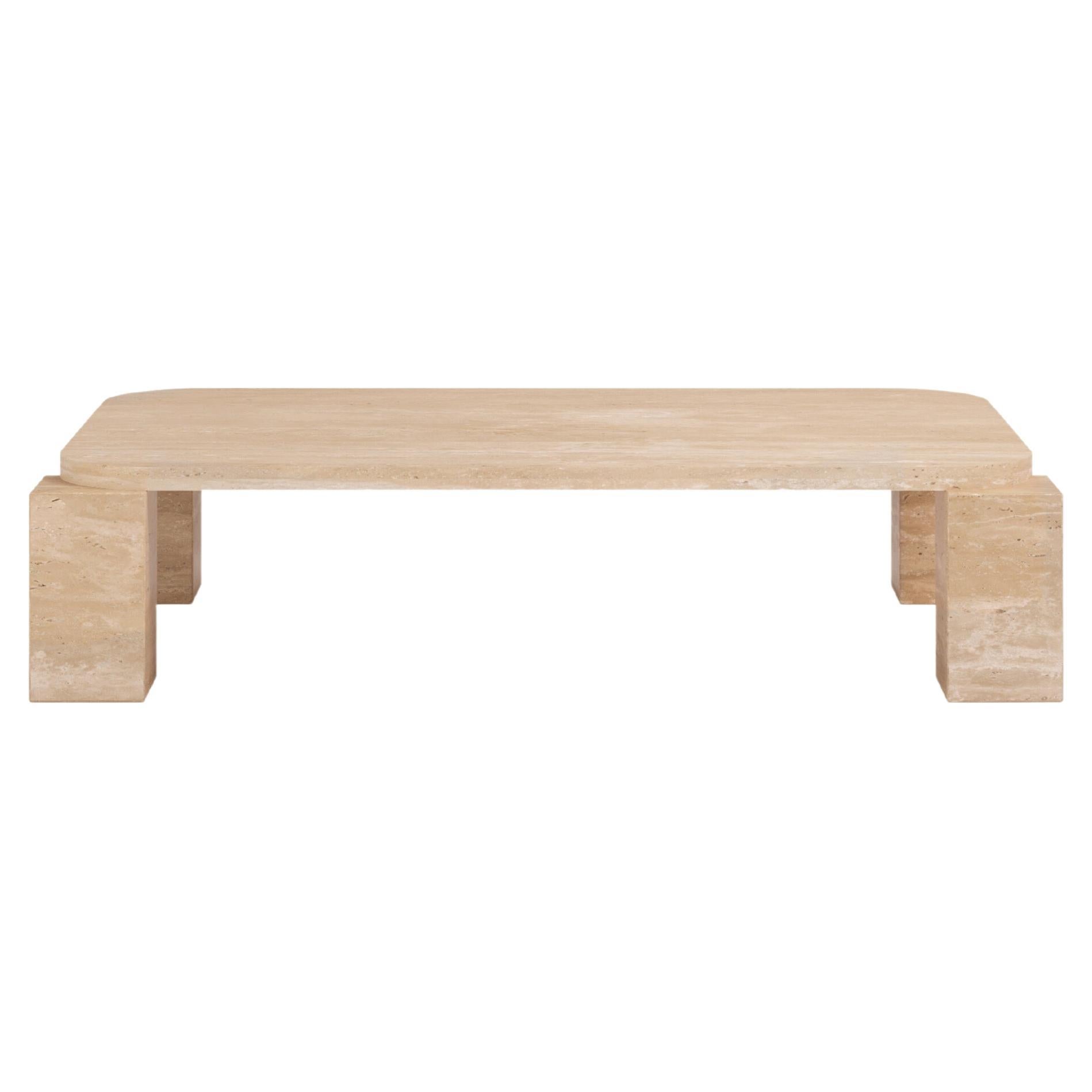 FORM(LA) Cubo Rectangle Coffee Table 50”L x 32”W x 14”H Travertino Crema VC