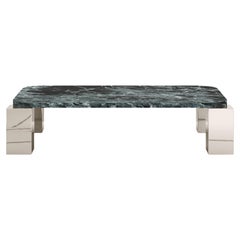 FORM(LA) Cubo Rectangle Table basse rectangulaire 50L x 32W x 14H marbre Verde et chrome