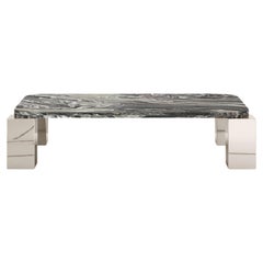 FORM(LA) Cubo Tavolino rettangolare 62 "L x 38 "L x 14 "H. Marmo Ondulato e Cromo