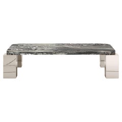 FORM(LA) Cubo Rectangle Coffee Table 62”L x 38”W x 14”H Ondulato Marble & Chrome