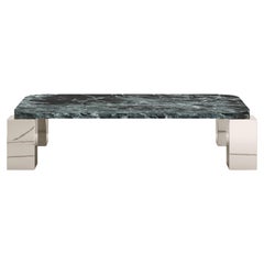 FORM(LA) Cubo Tavolino Rettangolare 62 "L x 38 "L x 14 "H. Marmo Verde e Cromo
