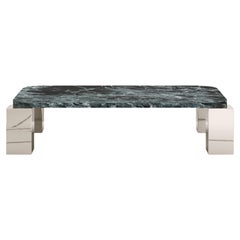 FORM(LA) Cubo Rectangle Coffee Table 62”L x 38”W x 14”H Verde Marble & Chrome