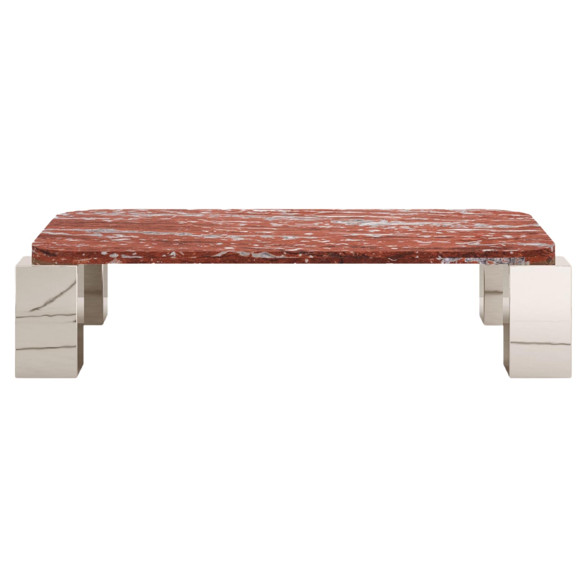 FORM(LA) Cubo Rectangle Coffee Table 74”L x 44”W x 14”H Francia Marble & Chrome