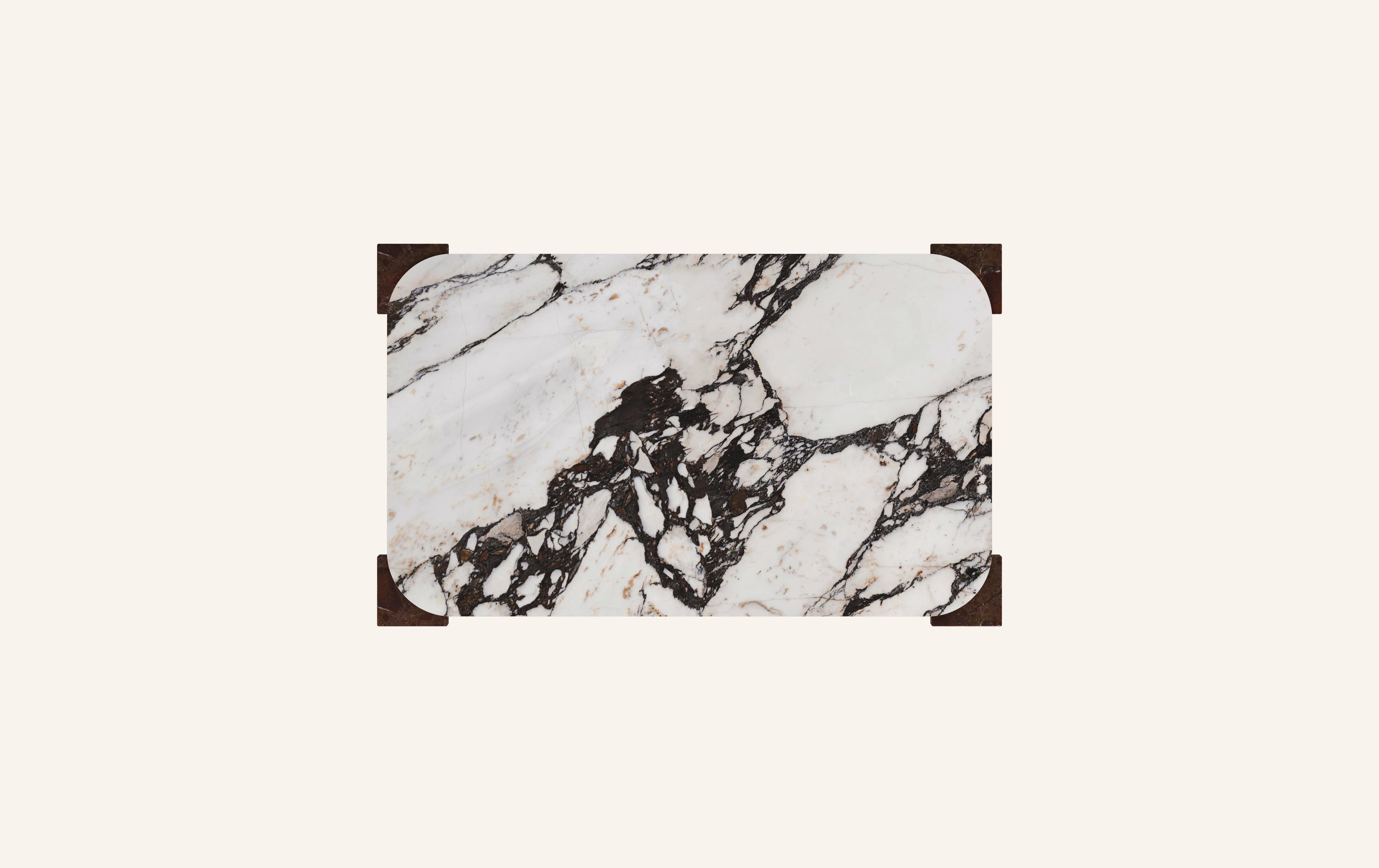 American FORM(LA) Cubo Rectangle Coffee Table 74”L x 44”W x 14”H Viola & Rosso Marble For Sale
