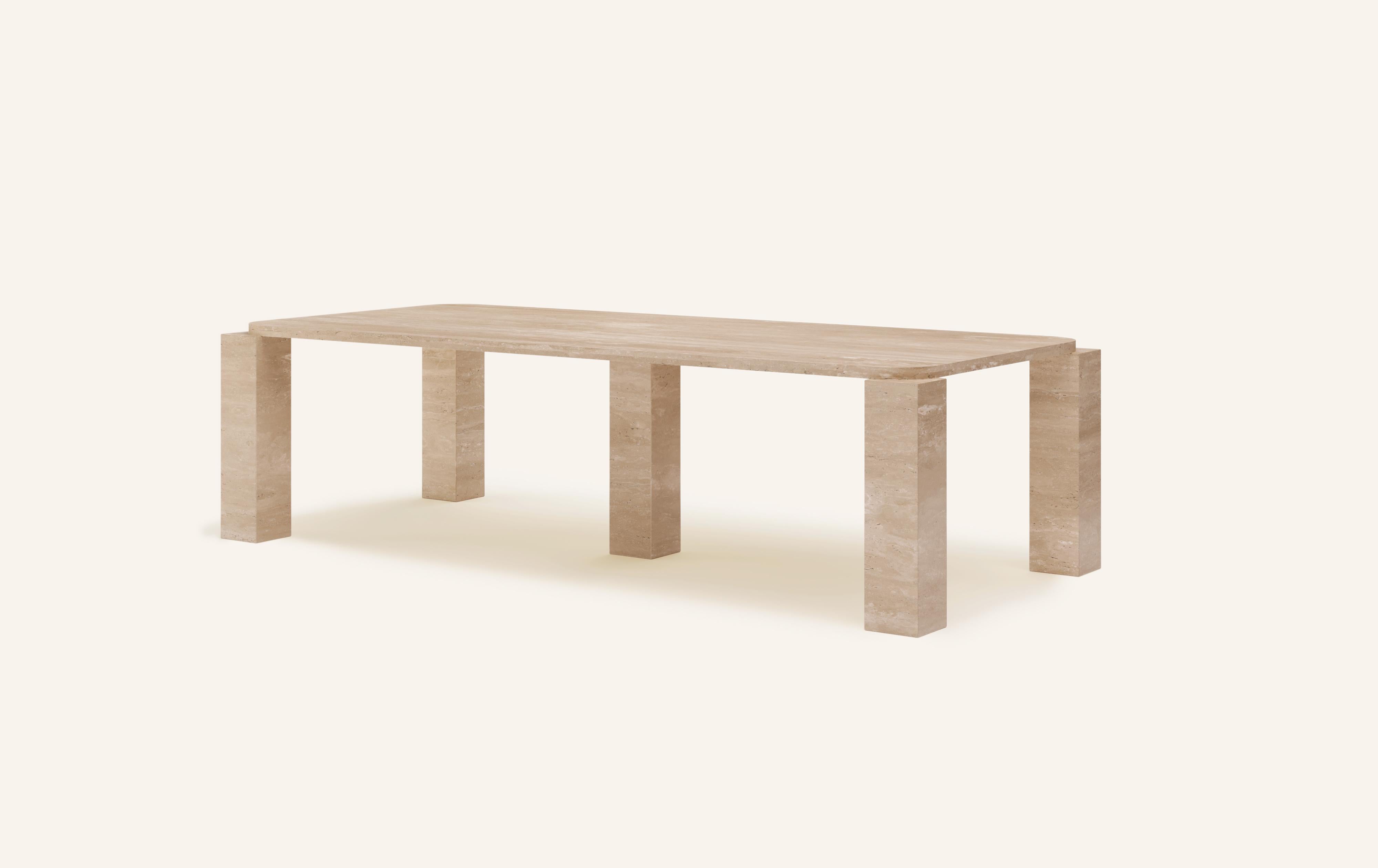 Organic Modern FORM(LA) Cubo Rectangle Dining Table 110”L x 50”W x 30”H Travertino Crema VC For Sale