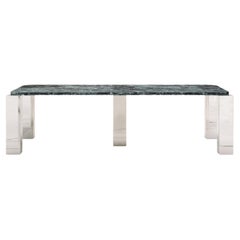 FORM(LA) Cubo Rectangle Dining Table 110”L x 50”W x 30”H Verde Marble & Chrome