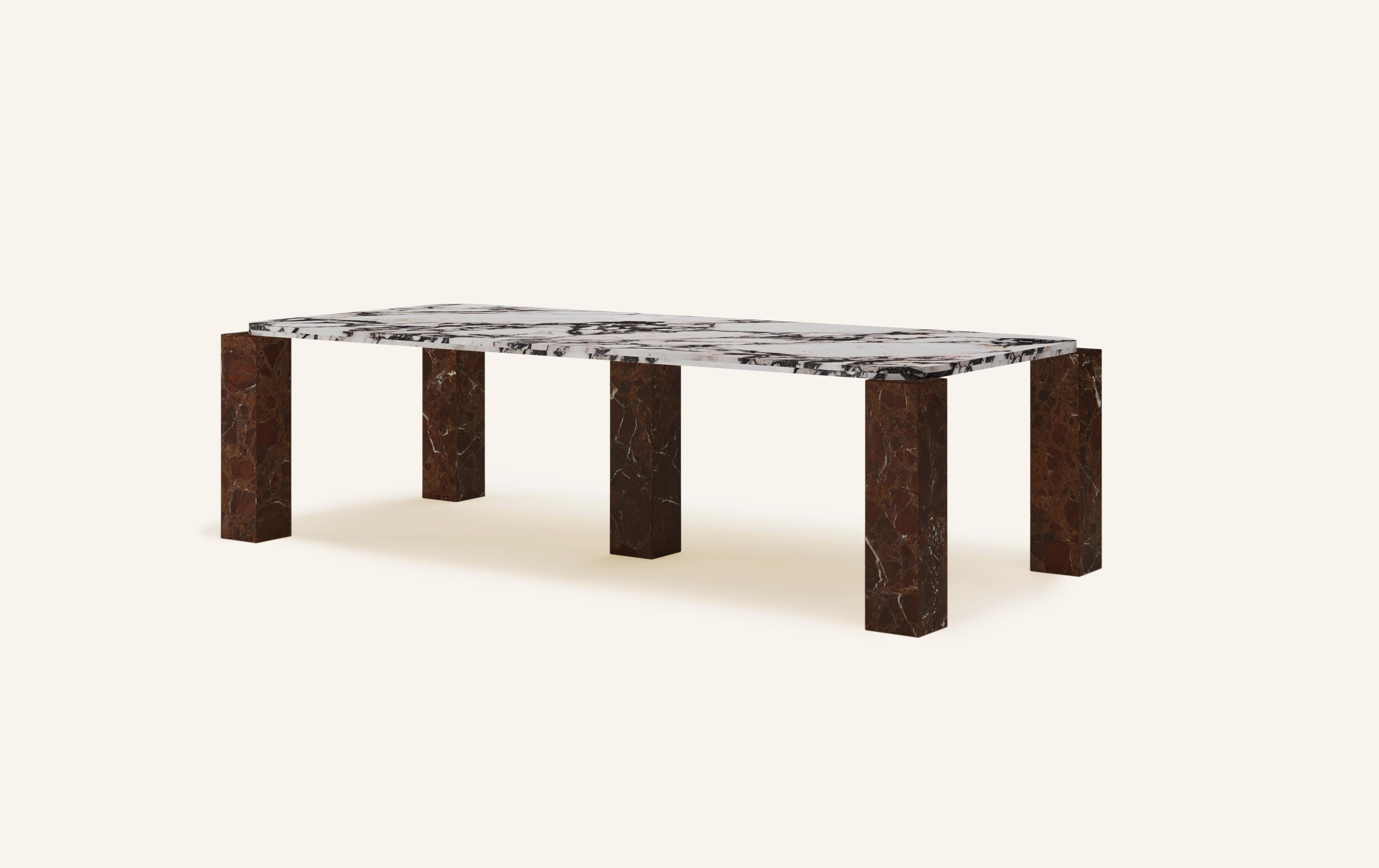 Organic Modern FORM(LA) Cubo Rectangle Dining Table 110”L x 50”W x 30”H Viola & Rosso Marble For Sale