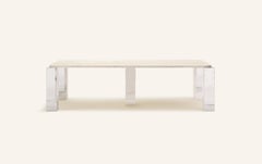 FORM(LA) Cubo Rectangle Dining Table 120”L x 50”W x 30”H Travertino & Chrome