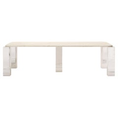 FORM(LA) Cubo Rectangle Dining Table 120”L x 50”W x 30”H Travertino & Chrome