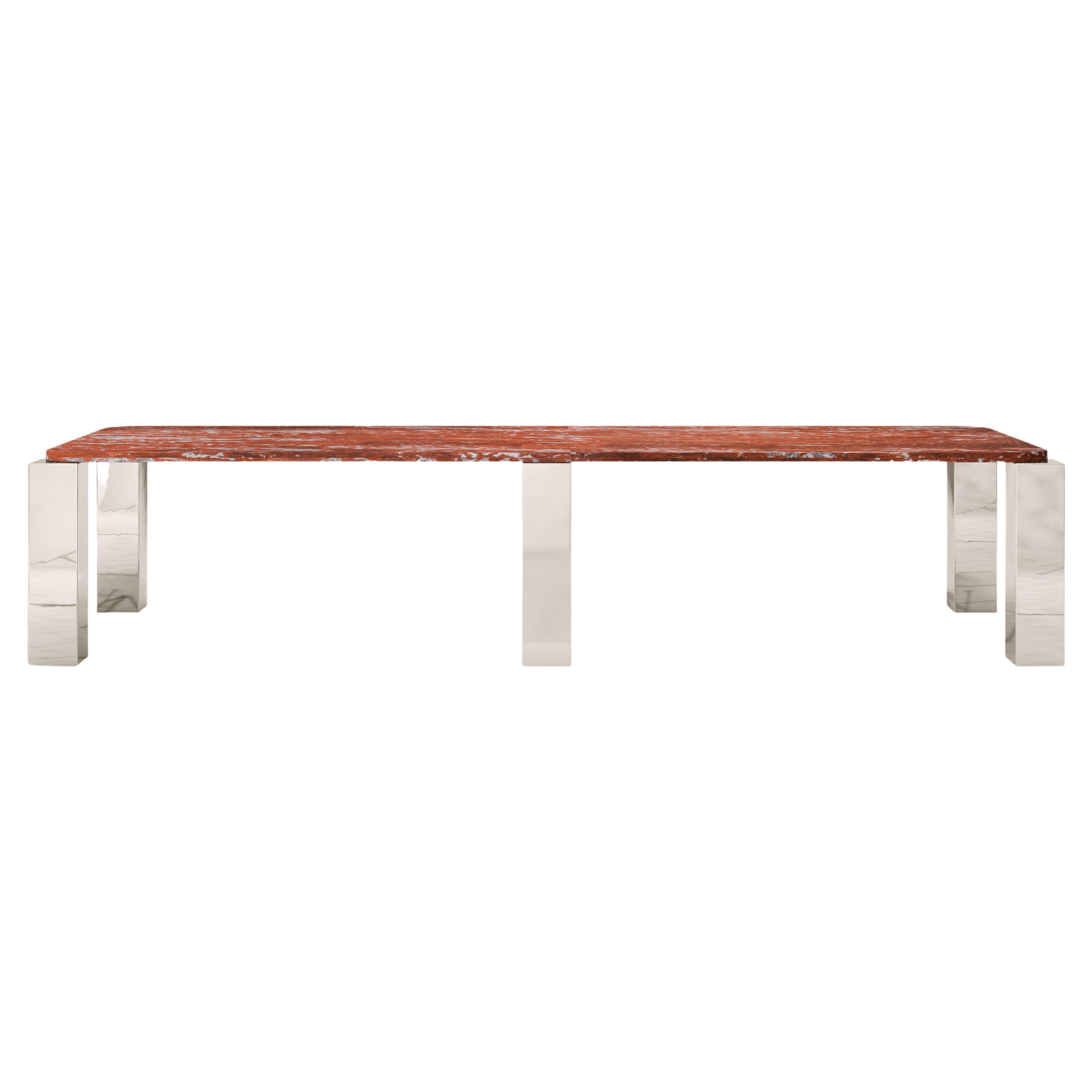 FORM(LA) Cubo Rectangle Dining Table 146”L x 50”W x 30”H Francia Marble & Chrome For Sale