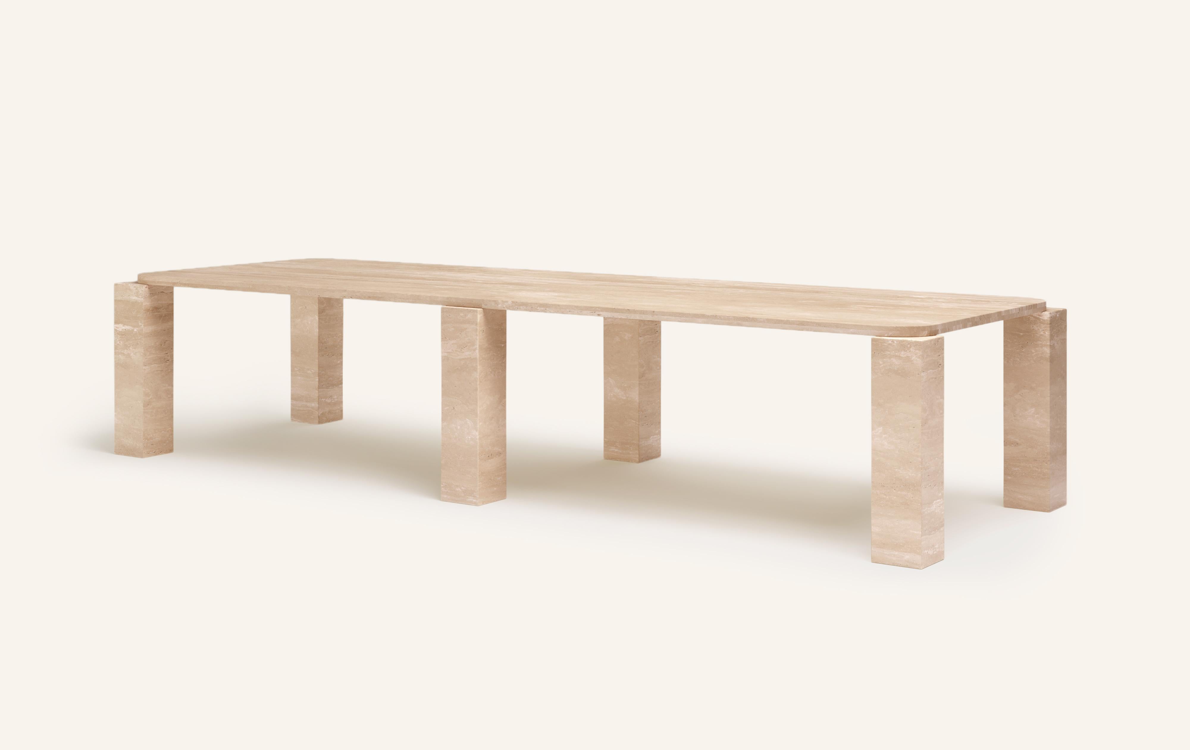 Organic Modern FORM(LA) Cubo Rectangle Dining Table 146”L x 50”W x 30”H Travertino Crema VC For Sale