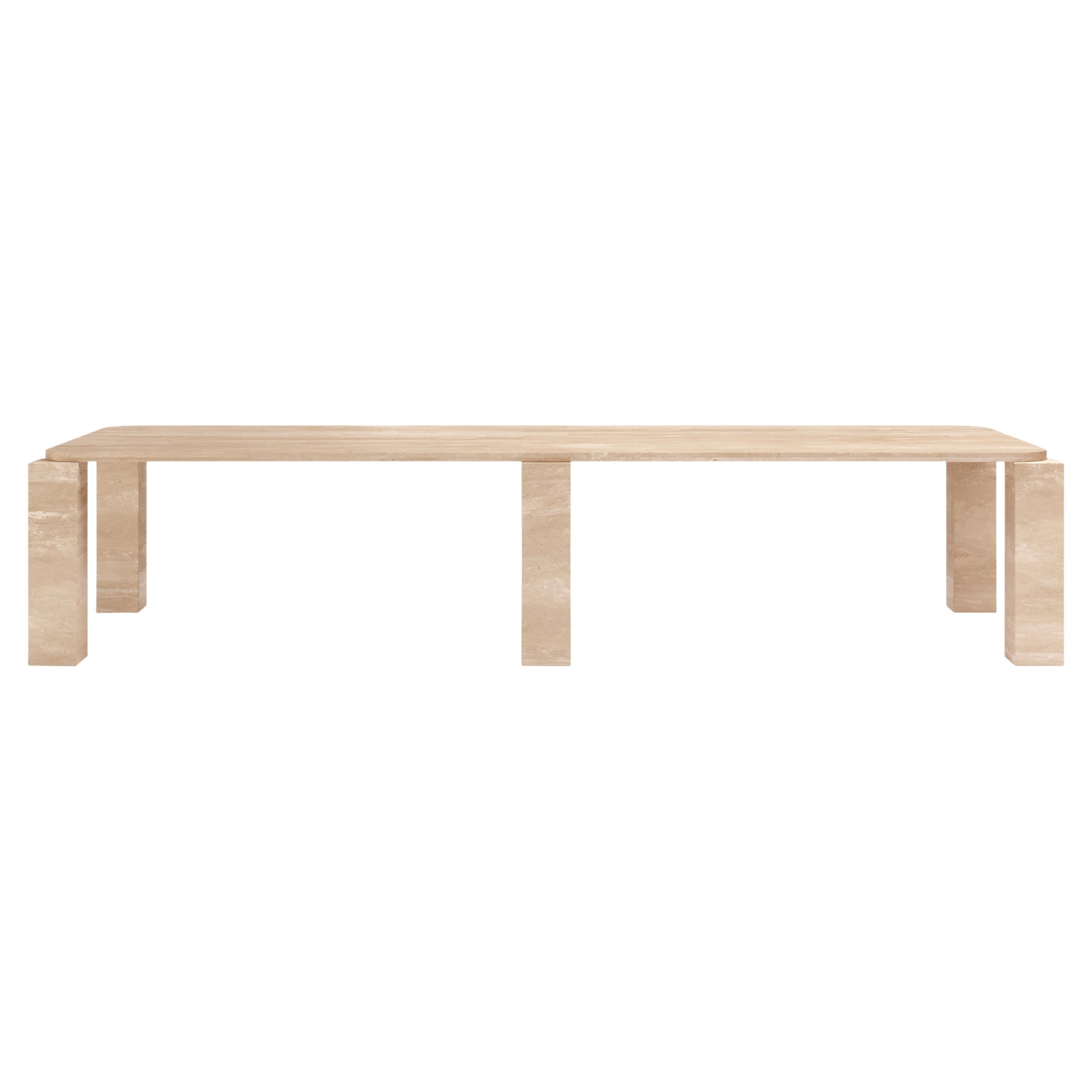 FORM(LA) Cubo Rectangle Dining Table 146”L x 50”W x 30”H Travertino Crema VC