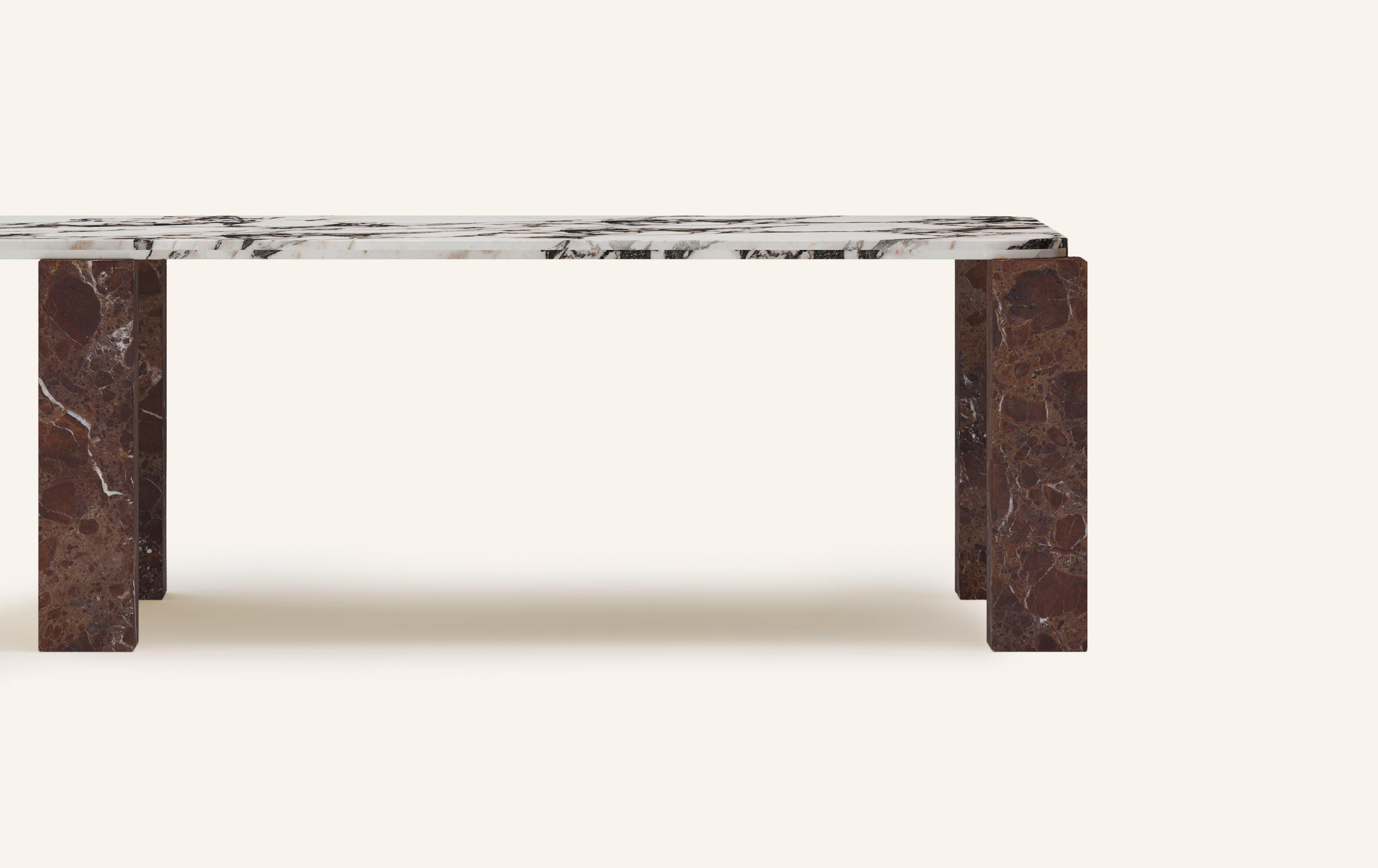American FORM(LA) Cubo Rectangle Dining Table 146”L x 50”W x 30”H Viola & Rosso Marble For Sale