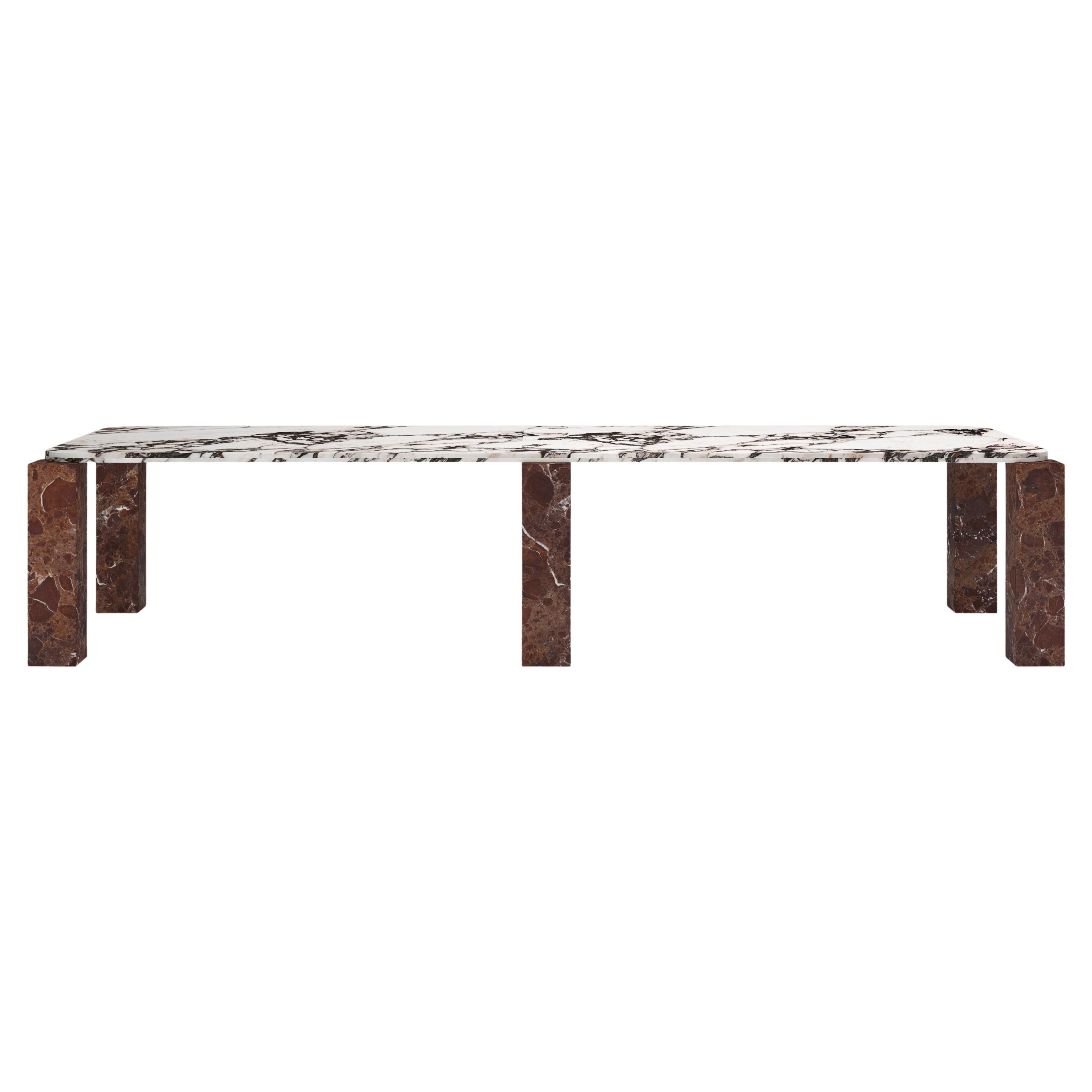 FORM(LA) Cubo Rectangle Dining Table 146”L x 50”W x 30”H Viola & Rosso Marble For Sale