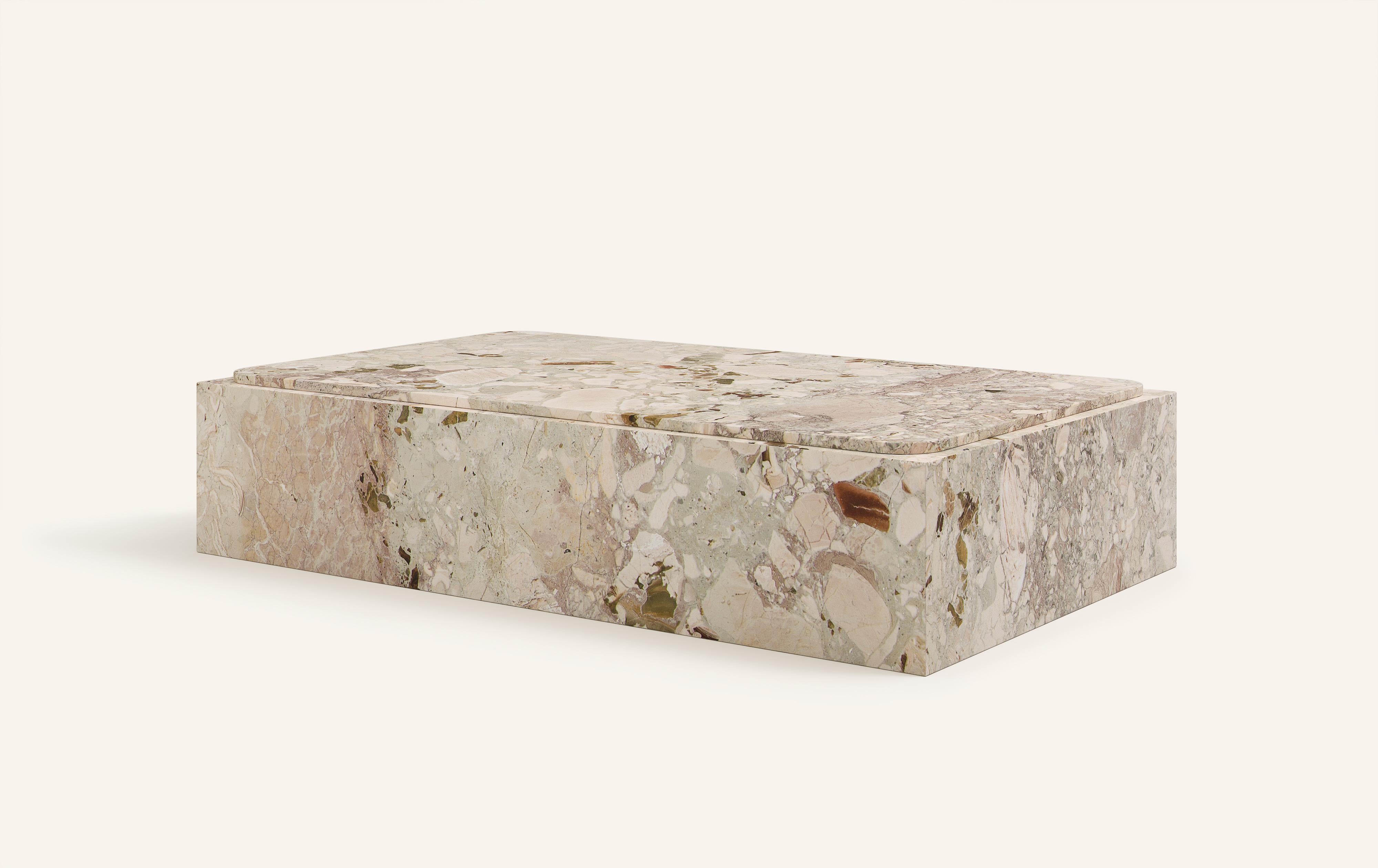 Organic Modern FORM(LA) Cubo Rectangle Plinth Coffee Table 48”L x 30”W x 13”H Breccia Marble  For Sale