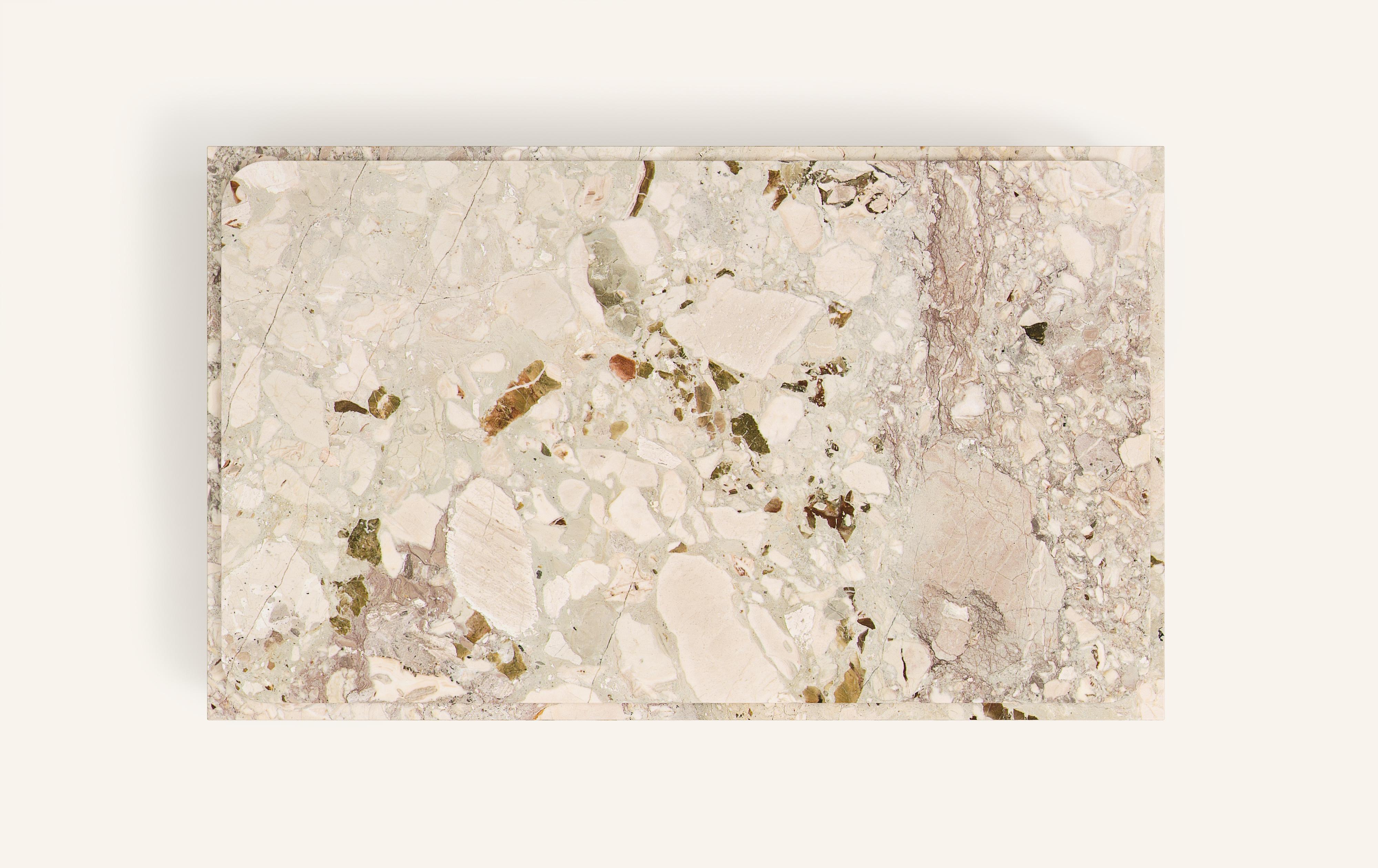 Américain FORM(LA) Cubo Rectangle Plinth Coffee Table 48L x 30W x 13H Marbre Breccia en vente