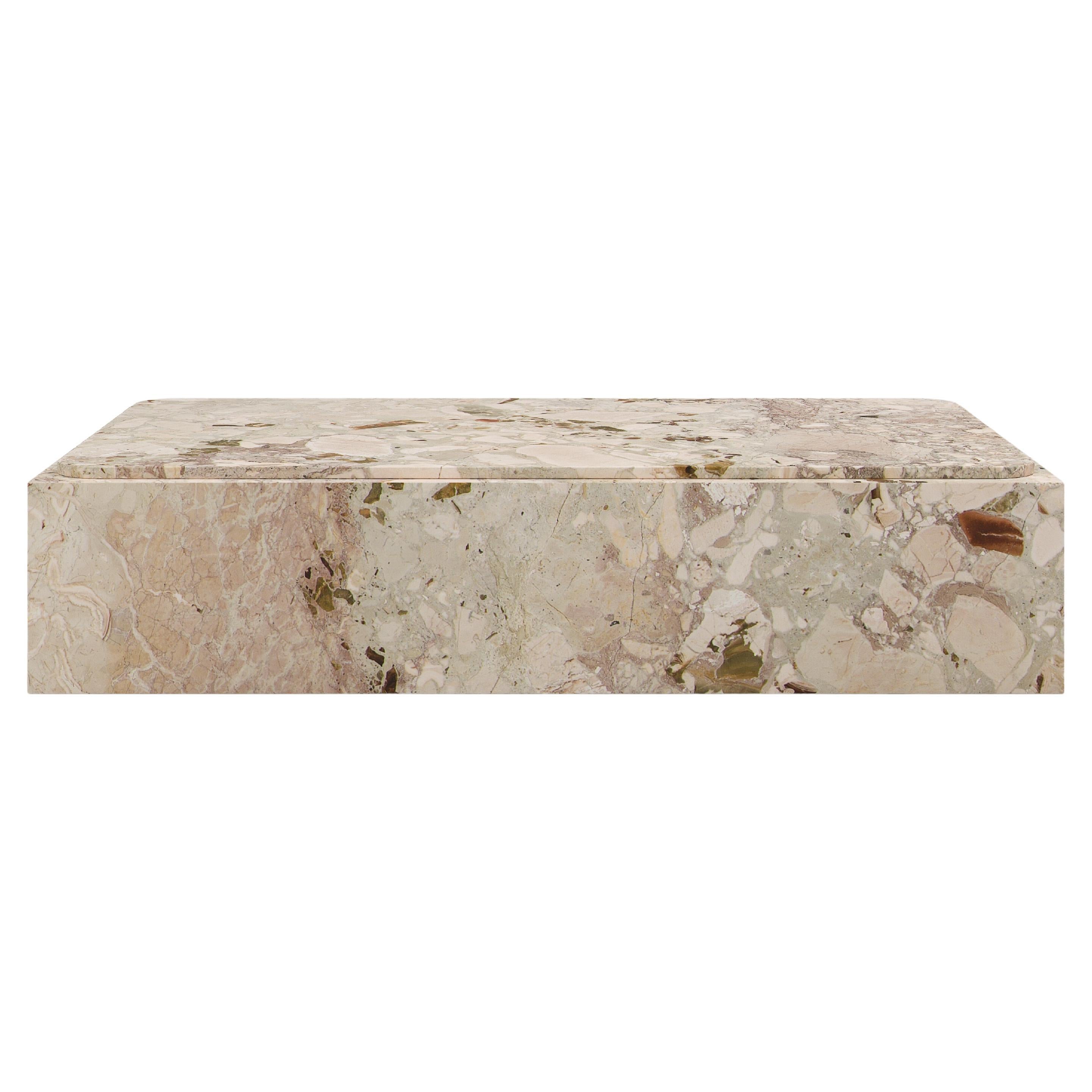 FORM(LA) Cubo Rectangle Plinth Coffee Table 48”L x 30”W x 13”H Breccia Marble  For Sale