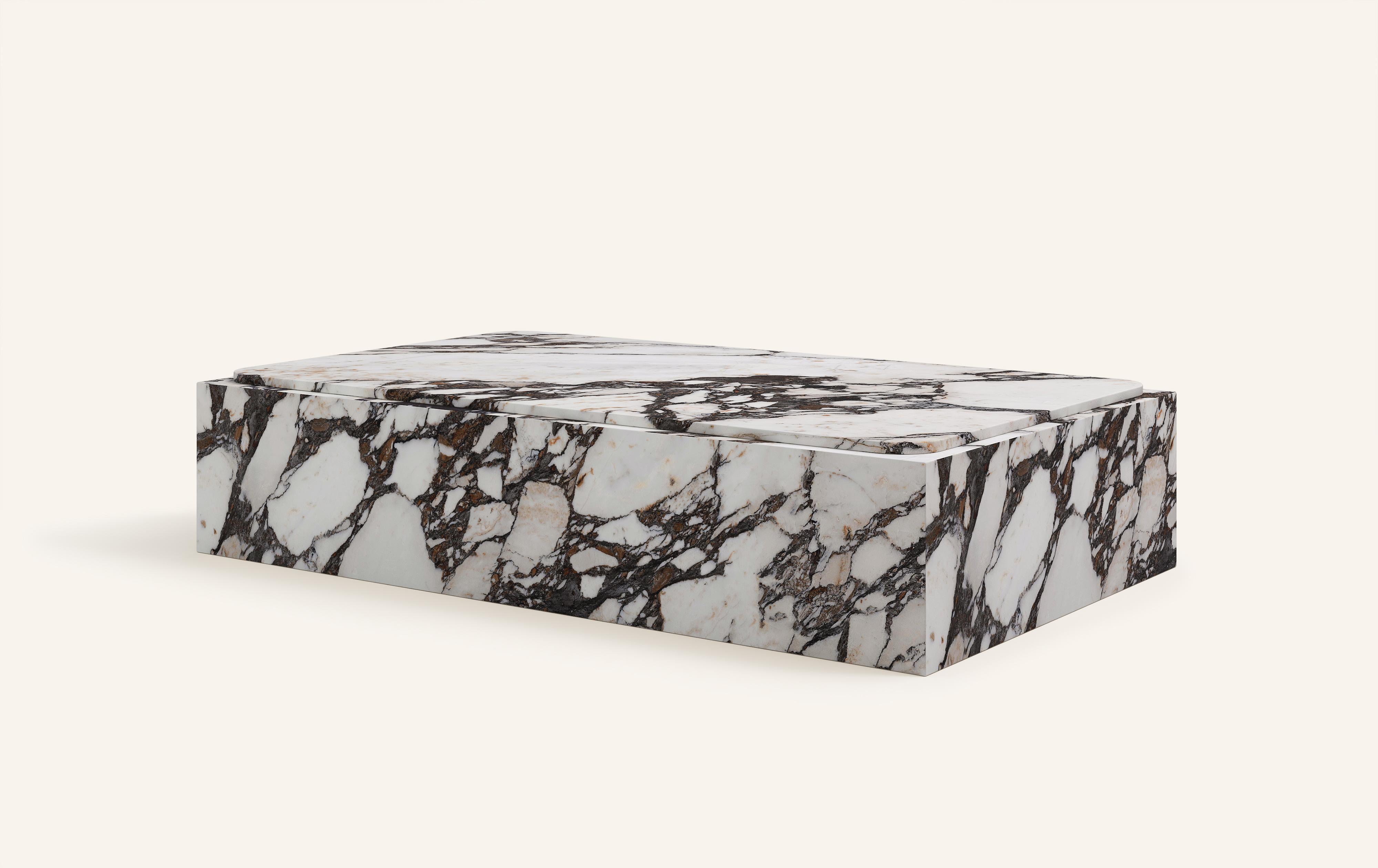Organic Modern FORM(LA) Cubo Rectangle Plinth Coffee Table 48”L x 30”W x 13”H Calacatta Marble  For Sale