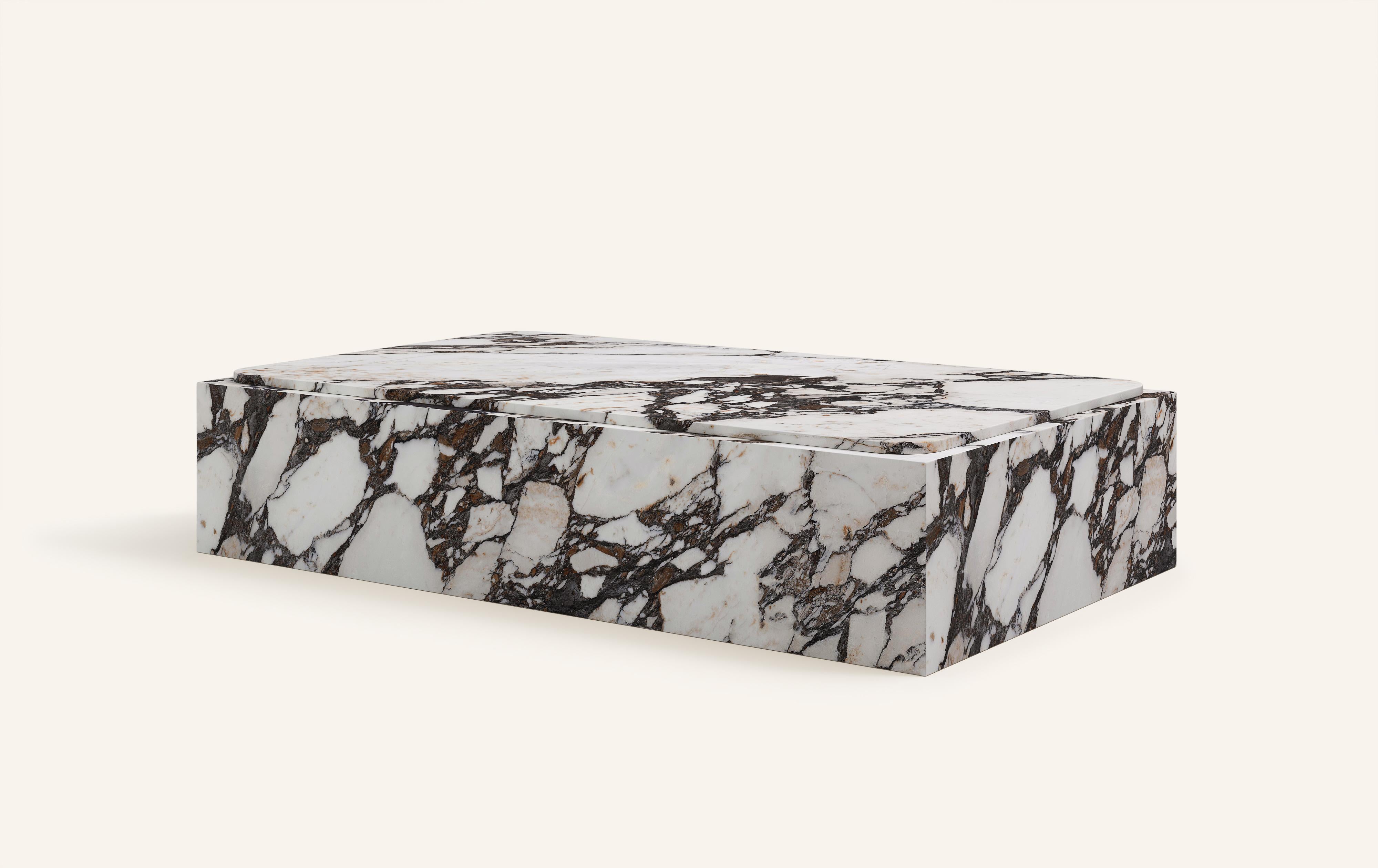 Organic Modern FORM(LA) Cubo Rectangle Plinth Coffee Table 48”L x 30”W x 13”H Calacatta Marble For Sale