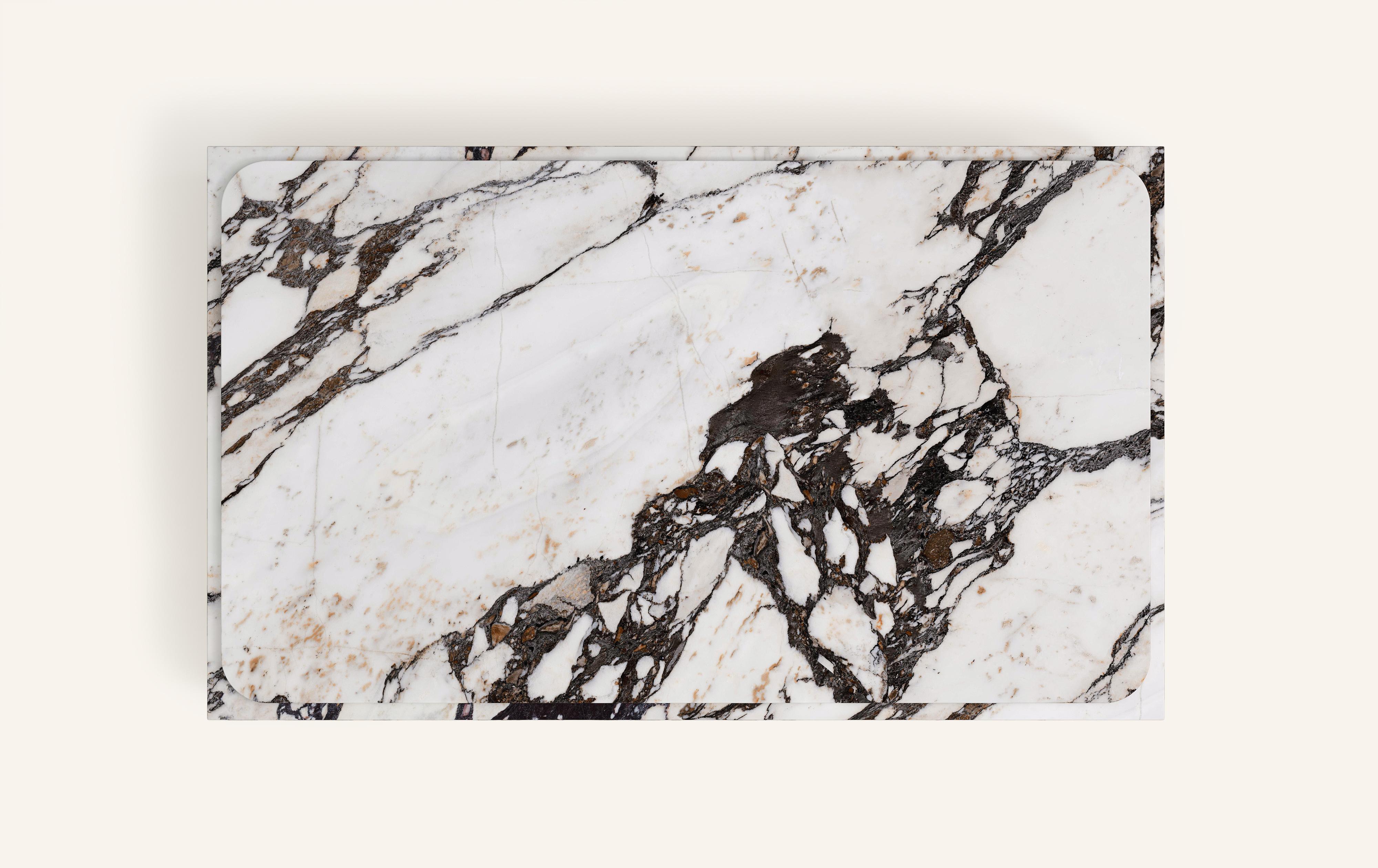 American FORM(LA) Cubo Rectangle Plinth Coffee Table 48”L x 30”W x 13”H Calacatta Marble For Sale