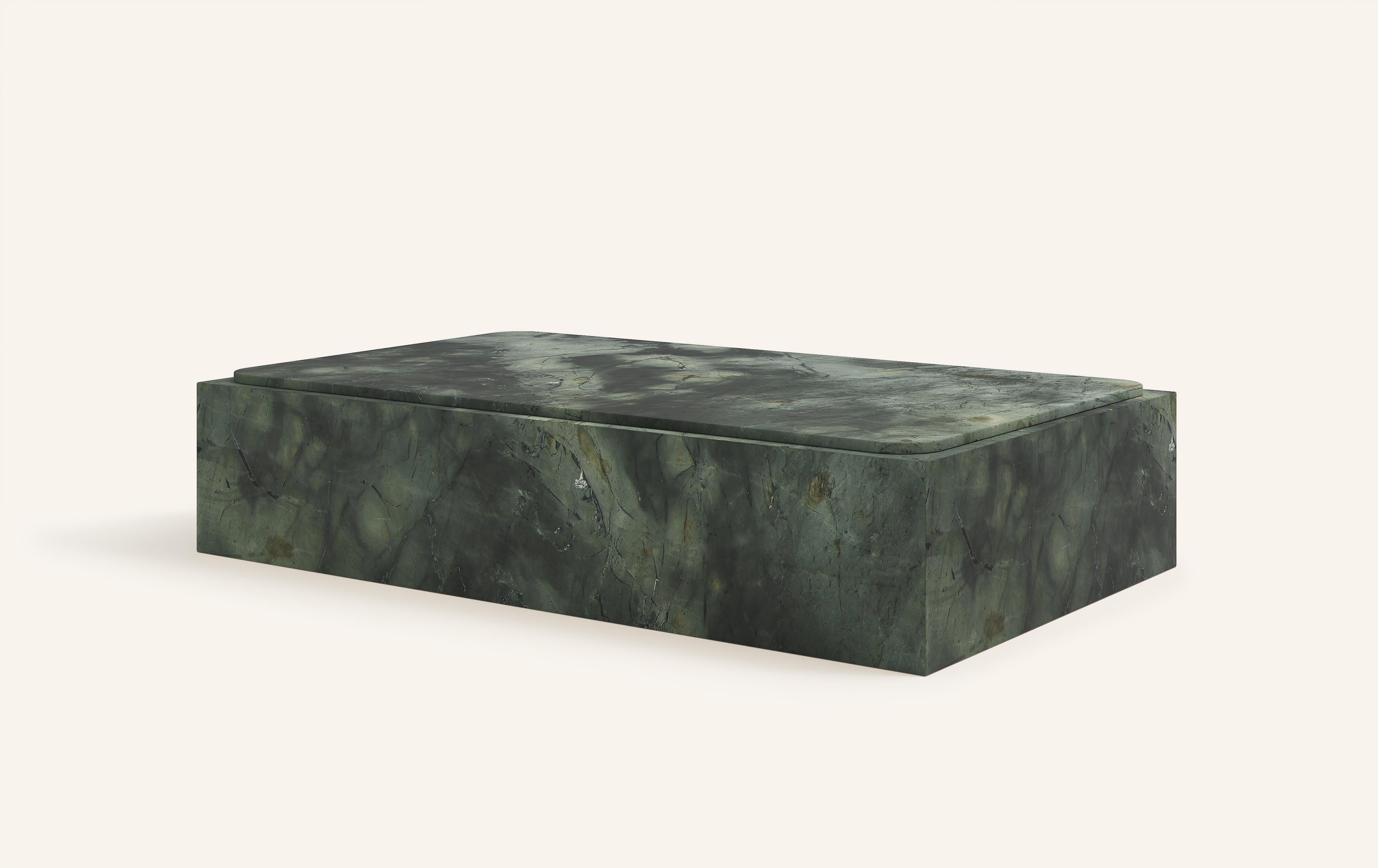 Organic Modern FORM(LA) Cubo Rectangle Plinth Coffee Table 48”L x 30”W x 13”H Edinburgh Marble For Sale