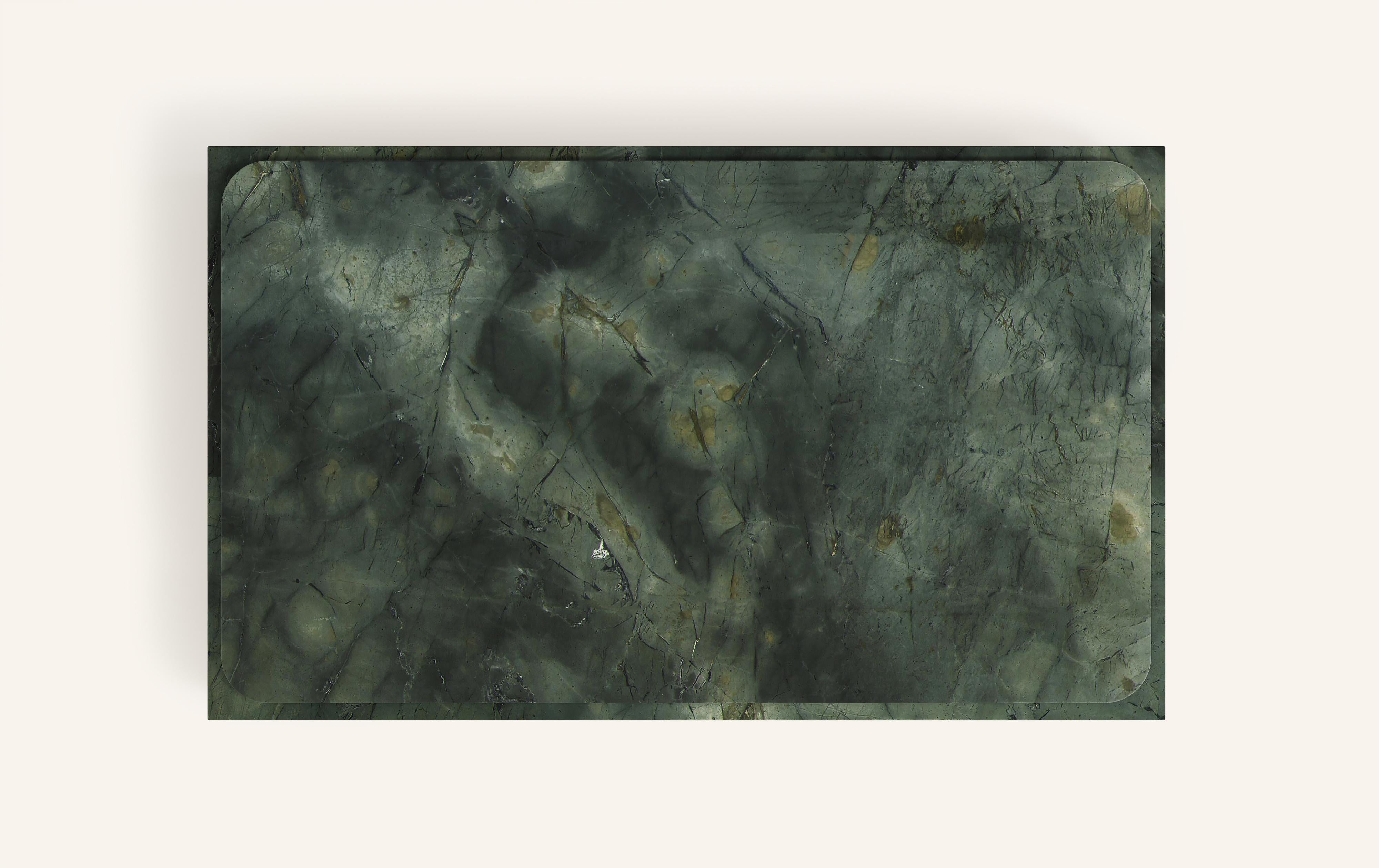 American FORM(LA) Cubo Rectangle Plinth Coffee Table 48”L x 30”W x 13”H Edinburgh Marble For Sale