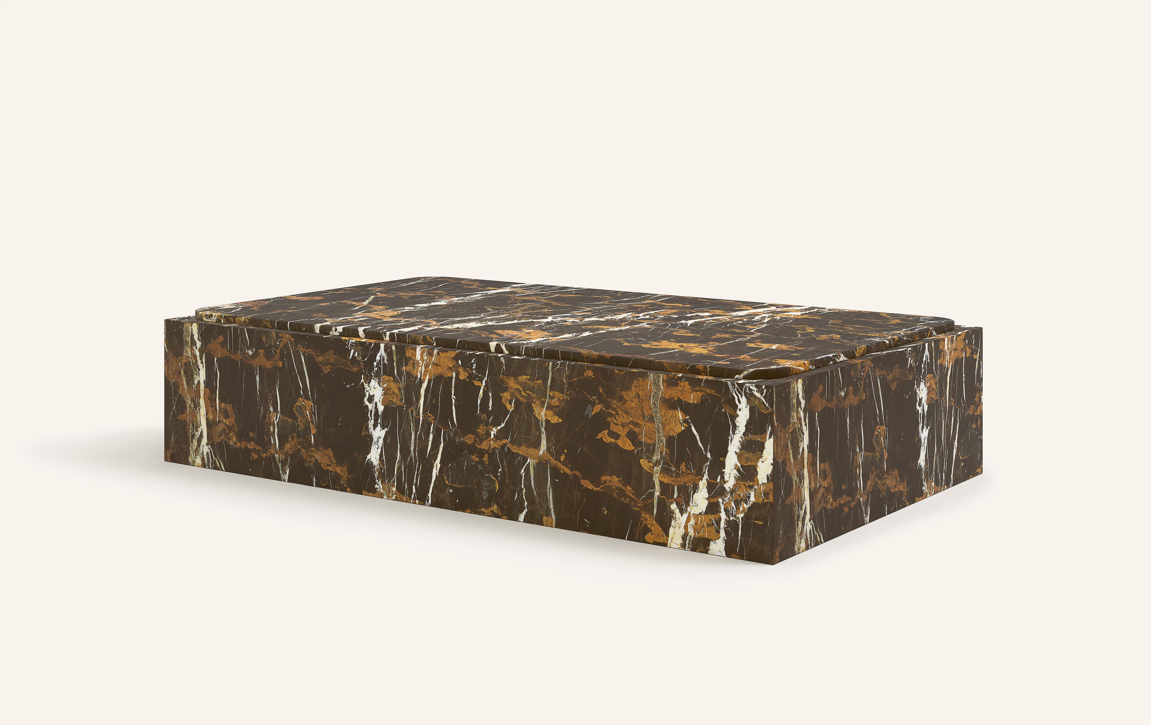 Organic Modern FORM(LA) Cubo Rectangle Plinth Coffee Table 48”L x 30”W x 13”H Nero Marble For Sale