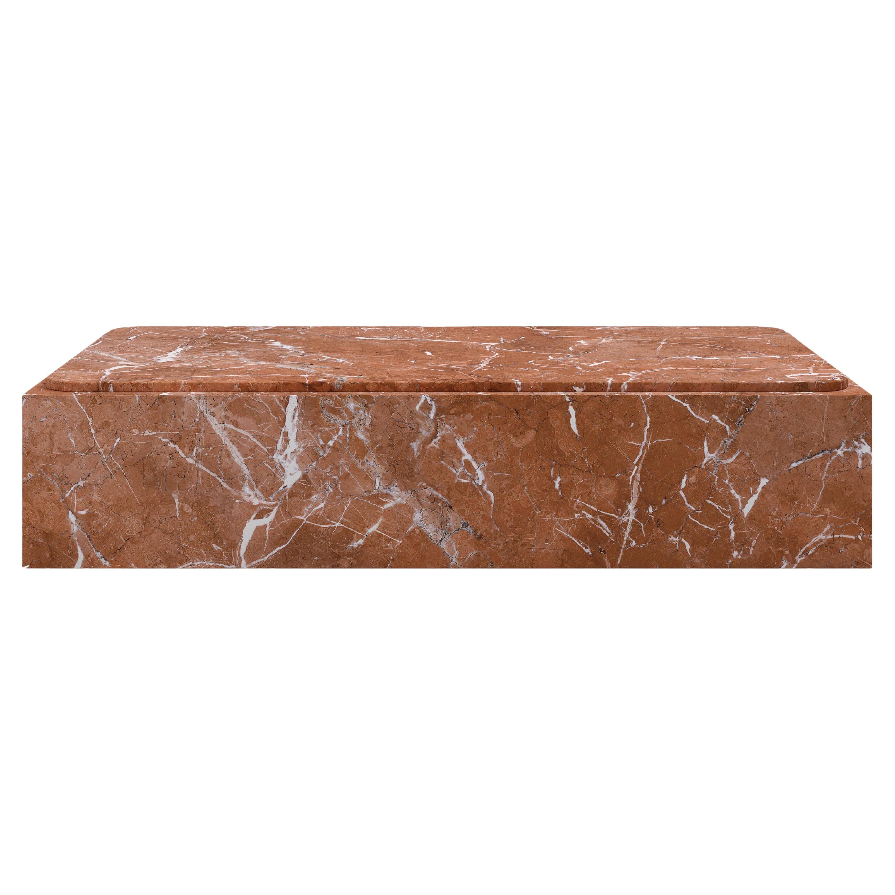 FORM(LA) Cubo Rectangle Plinth Coffee Table 48”L x 30”W x 13”H Rojo Marble
