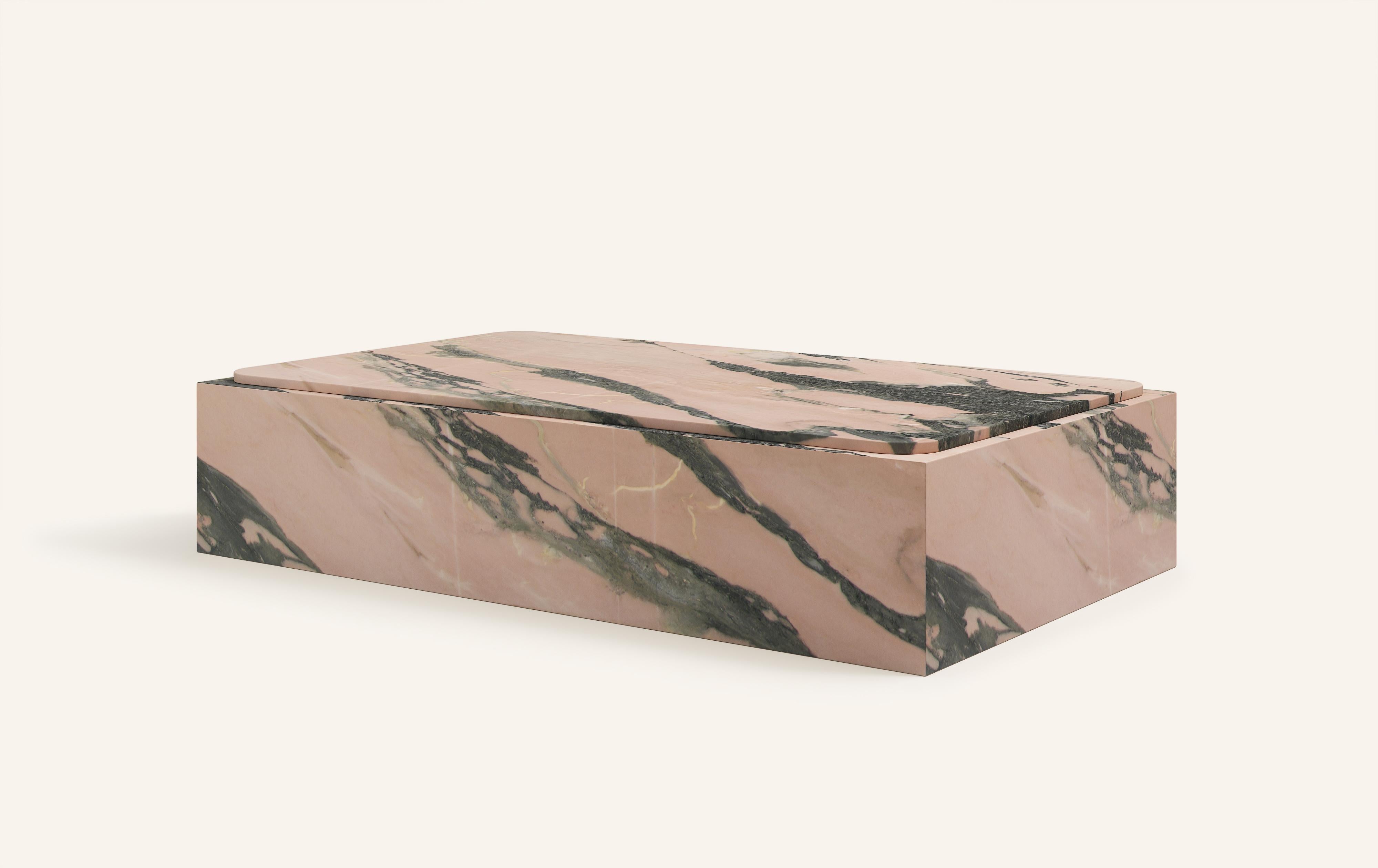 Organic Modern FORM(LA) Cubo Rectangle Plinth Coffee Table 48”L x 30”W x 13”H Portogallo Marble For Sale
