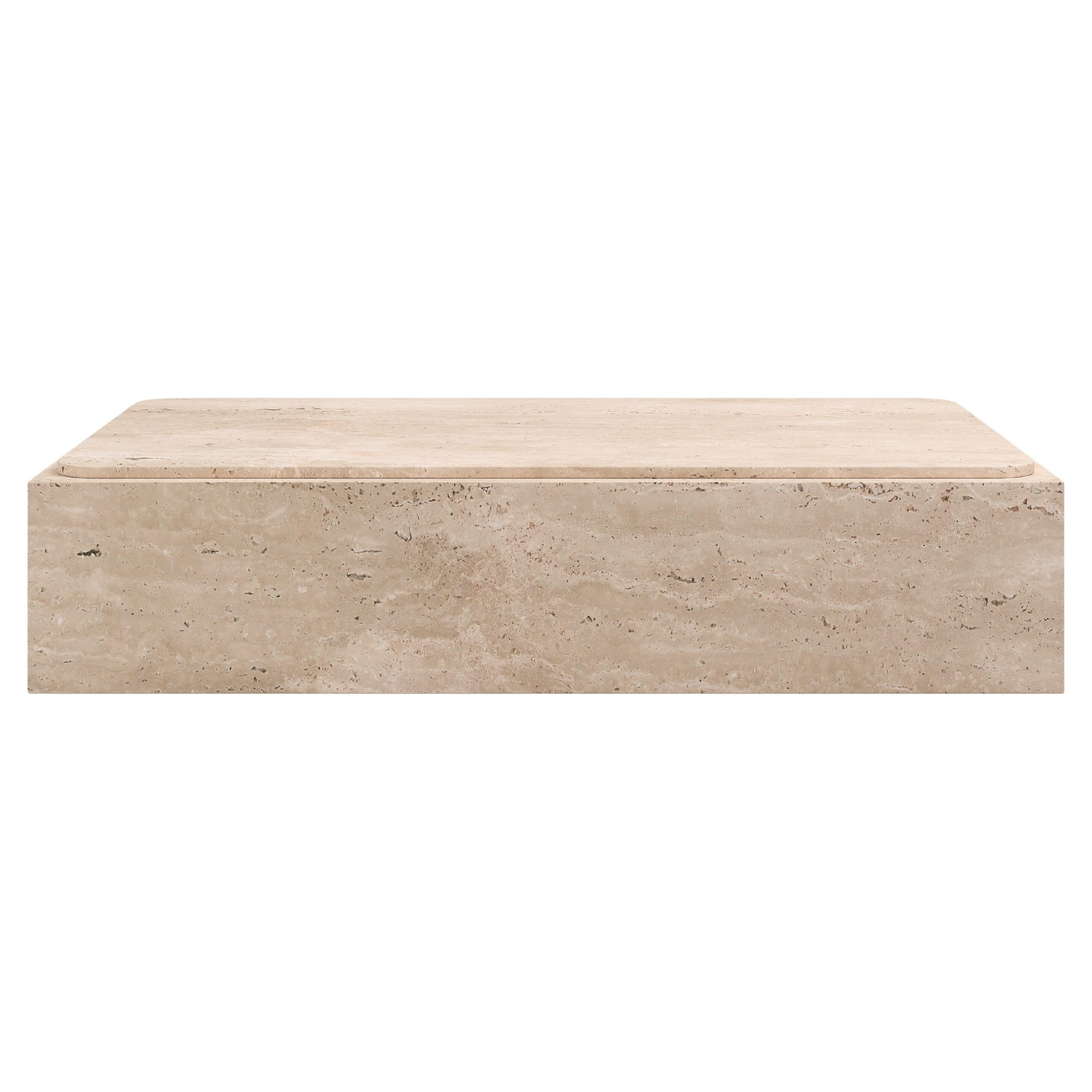 FORM(LA) Cubo Rectangle Plinth Coffee Table 48”L x 30”W x 13”H Travertino Crema